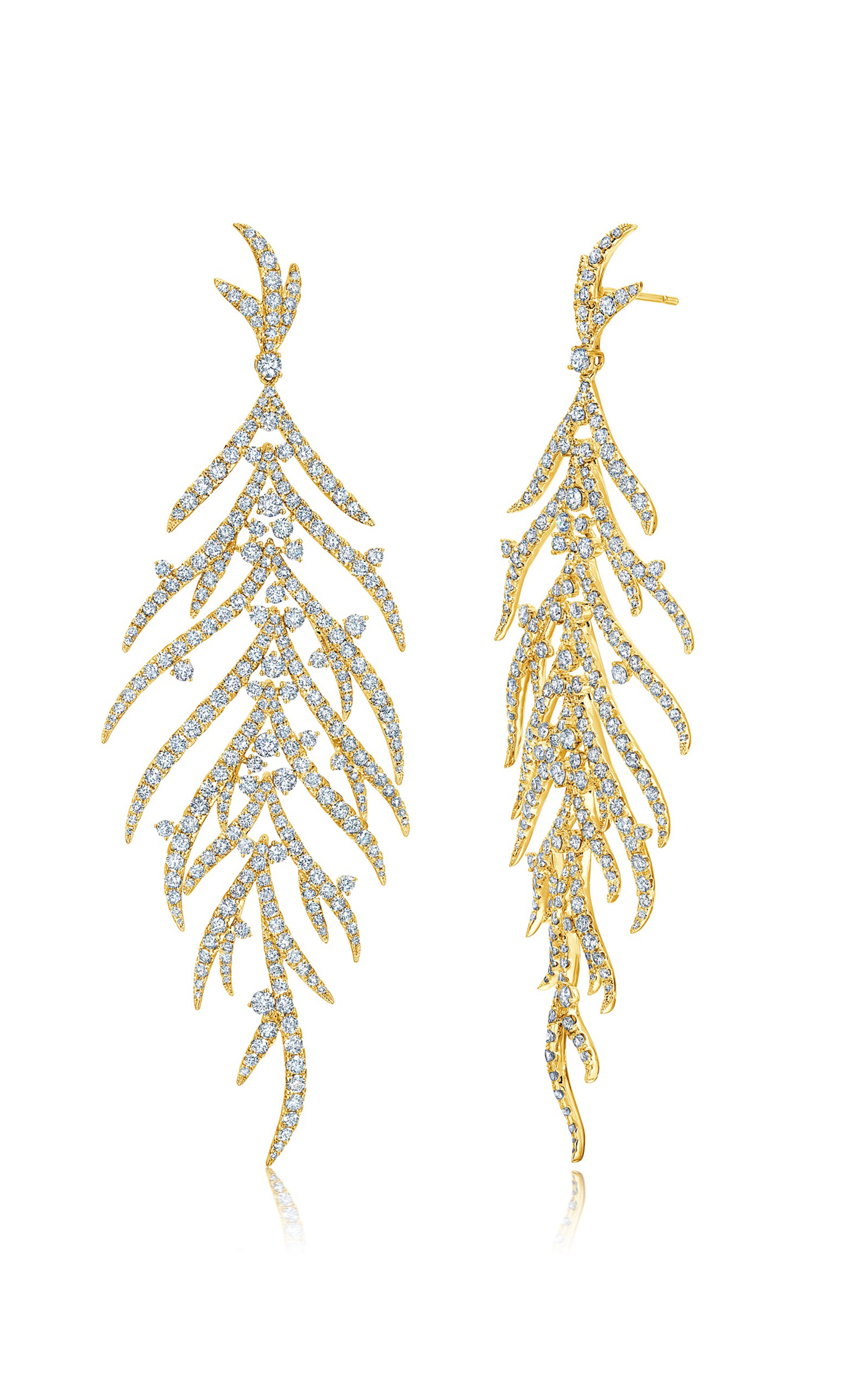 18K Yellow Gold Diamond Folha Earrings