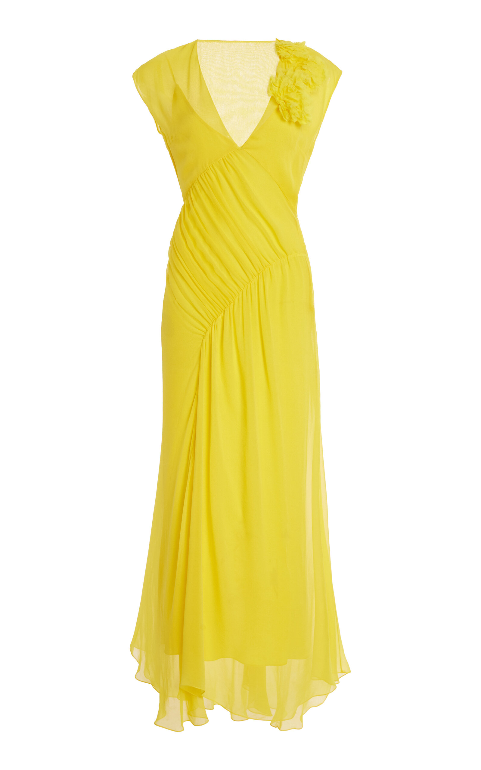 Ruched Silk Chiffon Midi Dress