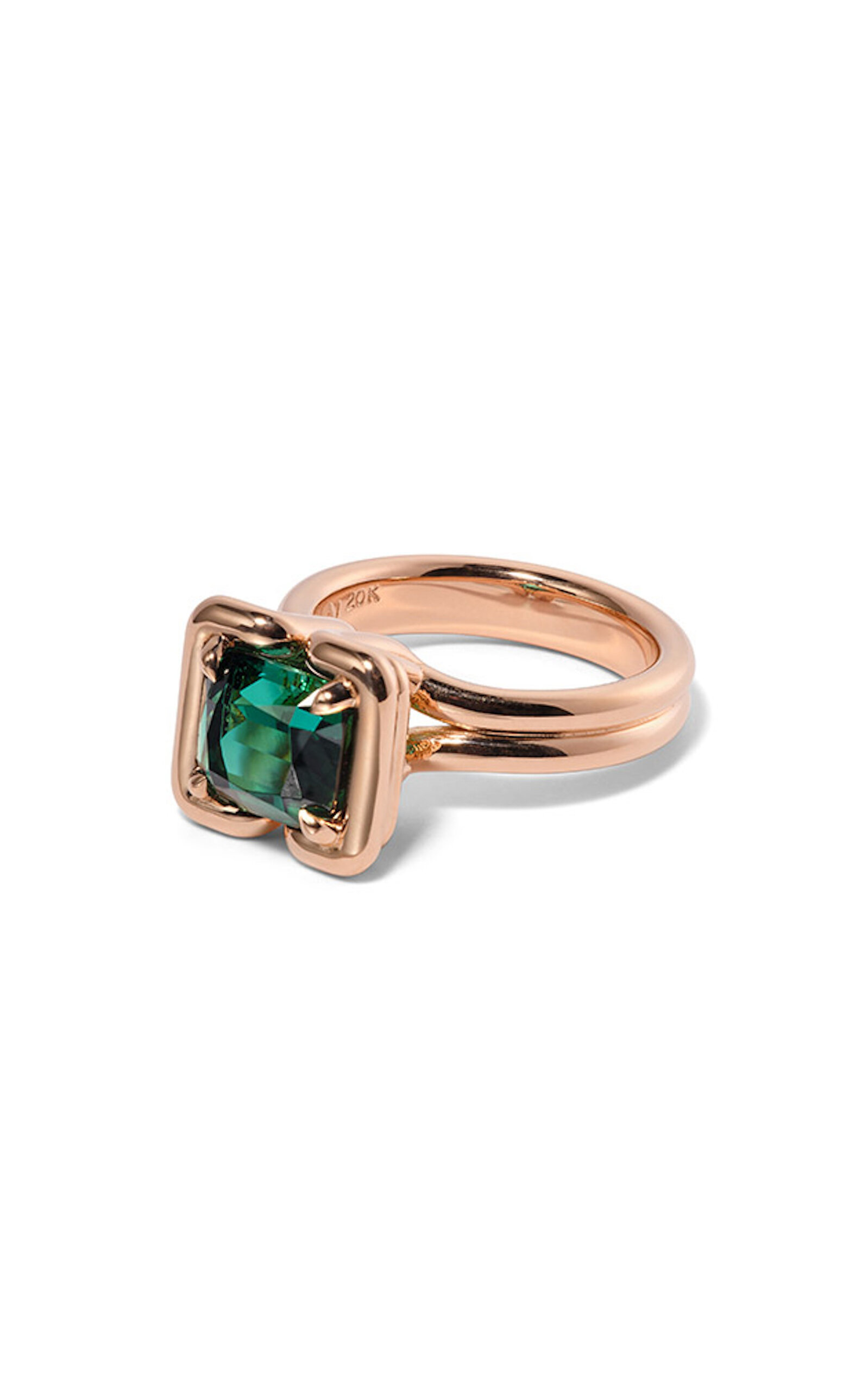 Shop Nak Armstrong One Of A Kind 20k Rose Gold And Emerald Blue Tourmaline Buttress Emerald Cut Solitaire Ring In Green