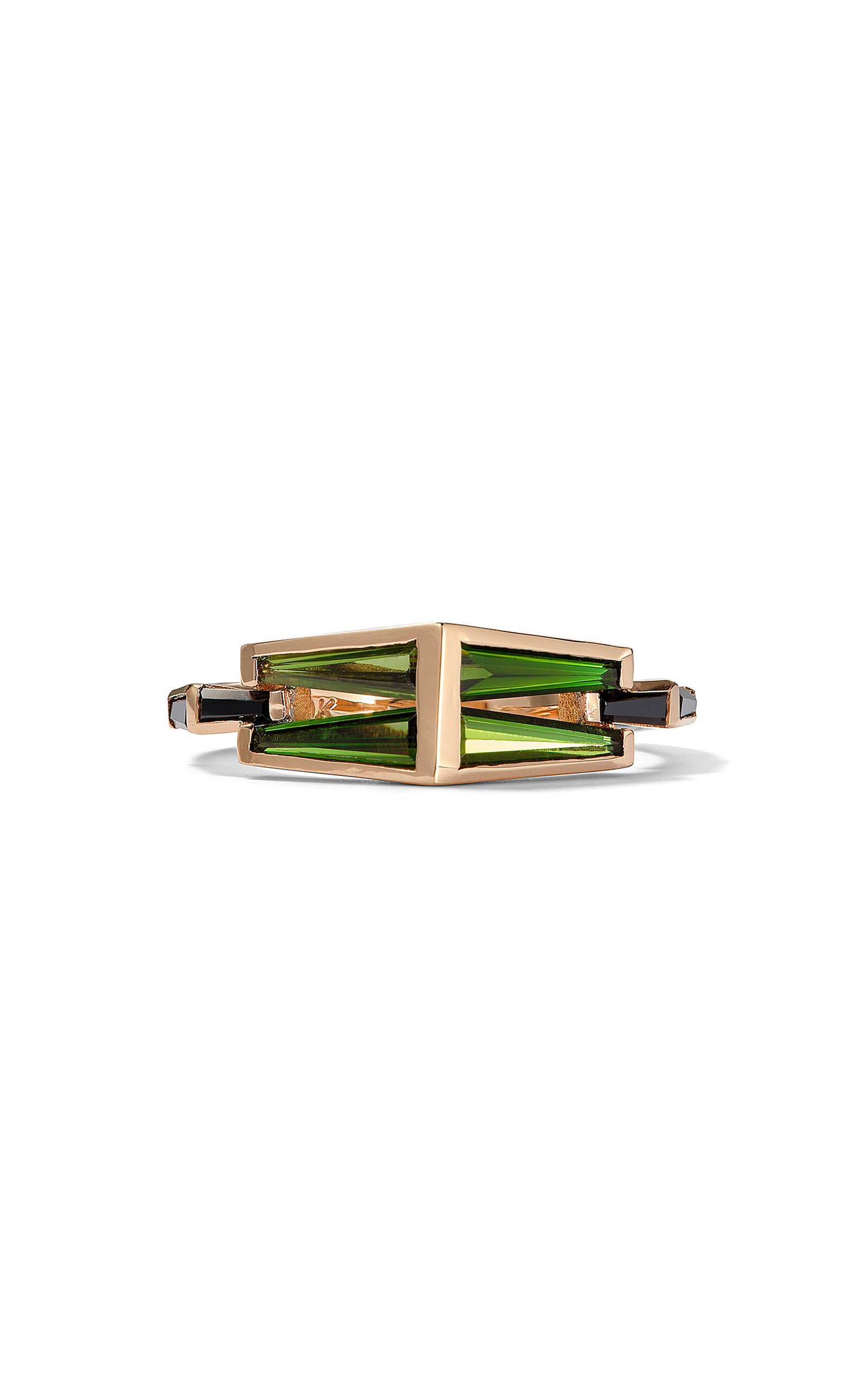 Shop Nak Armstrong 20k Rose Gold And Chrome Tourmaline Forçat Trapezoid Link Ring In Green