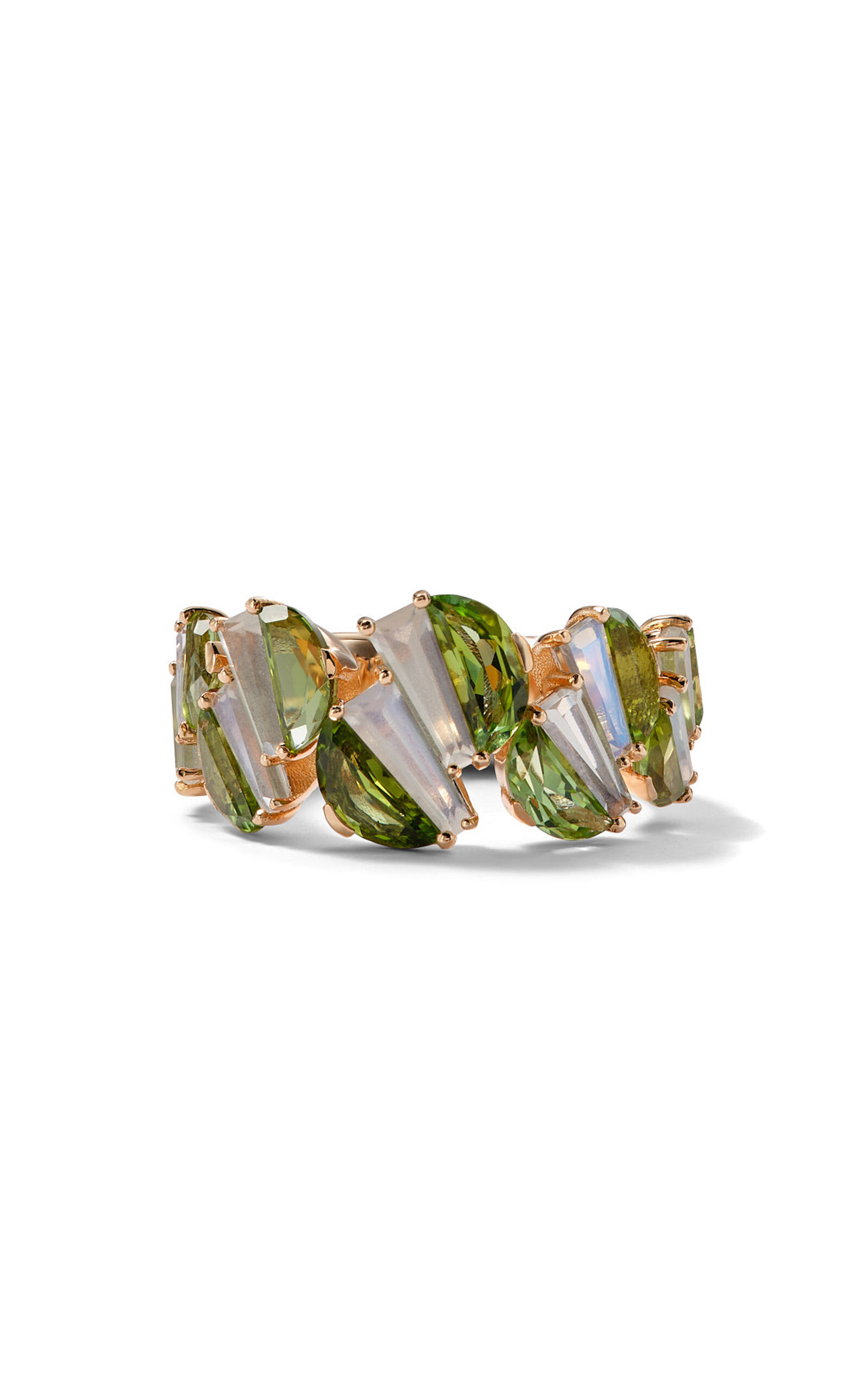 Shop Nak Armstrong 20k Rose Gold And Acid Green Tourmaline Graduated Woven Ring