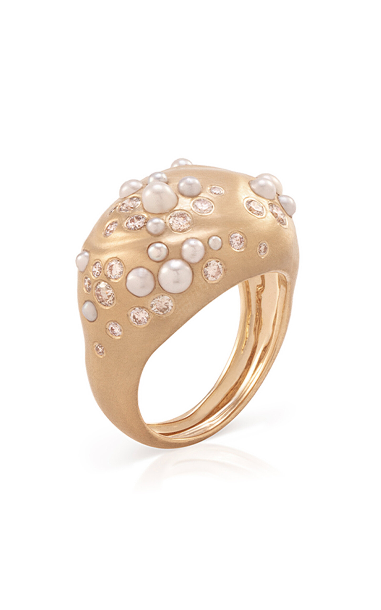 Drop Shine 18K Yellow Diamond And Pearl Ring