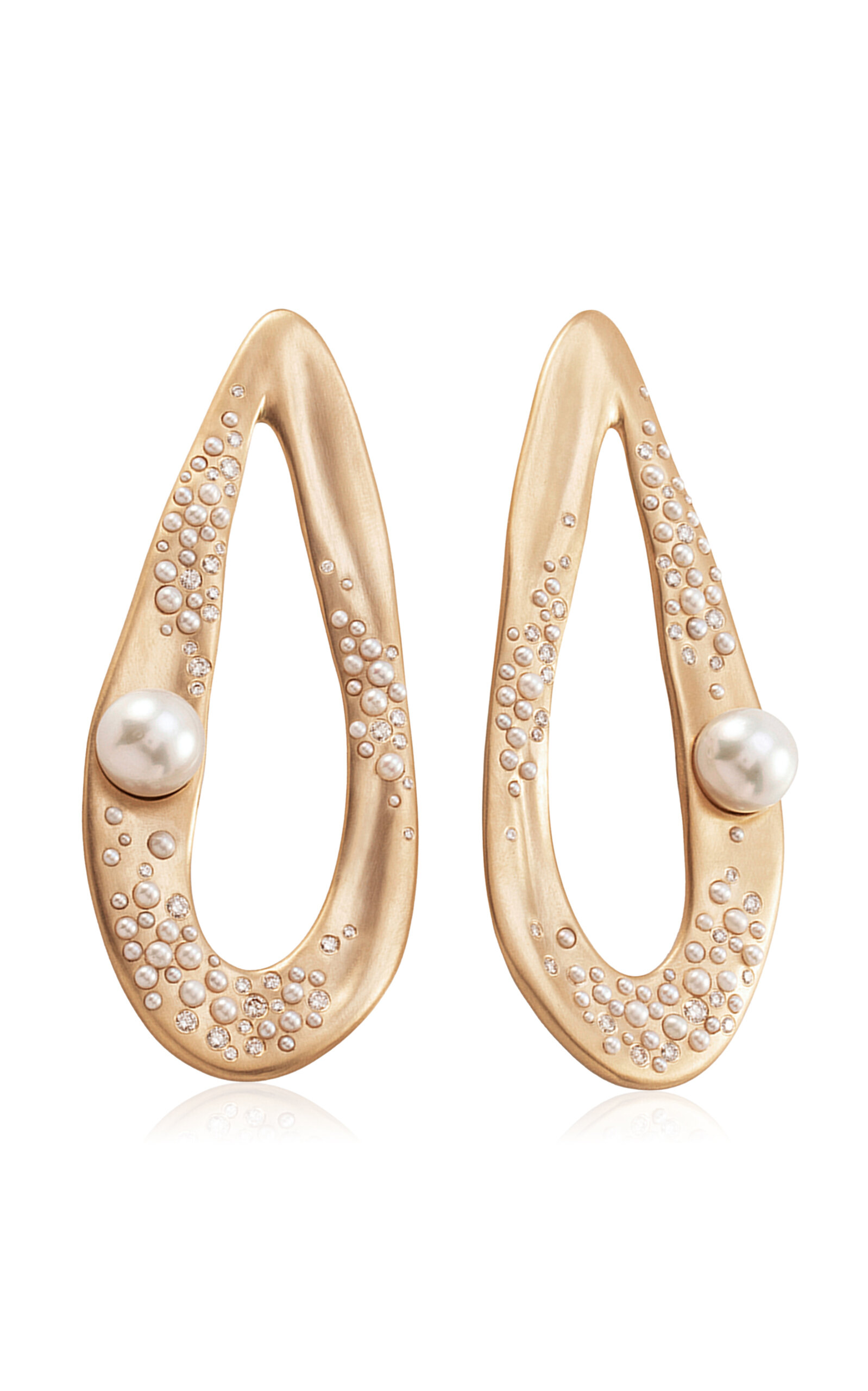 Shop Nada Ghazal Drop Shine Large 18k Yellow Diamond Pearl Earrings In Gold