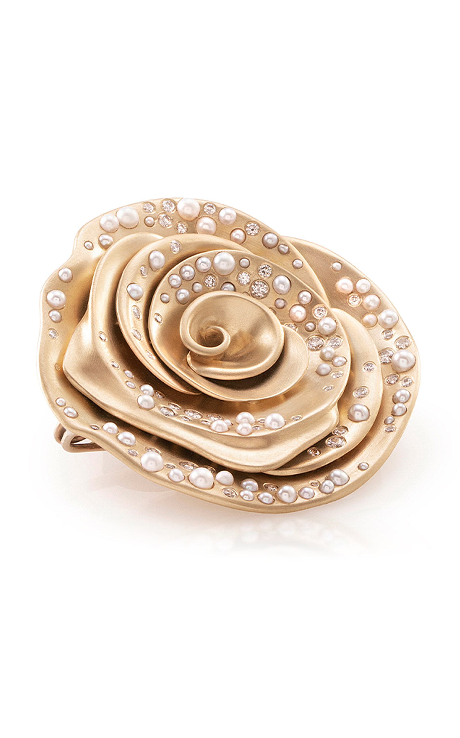 Rose Medium 18K Yellow Diamond Pearl Brooch