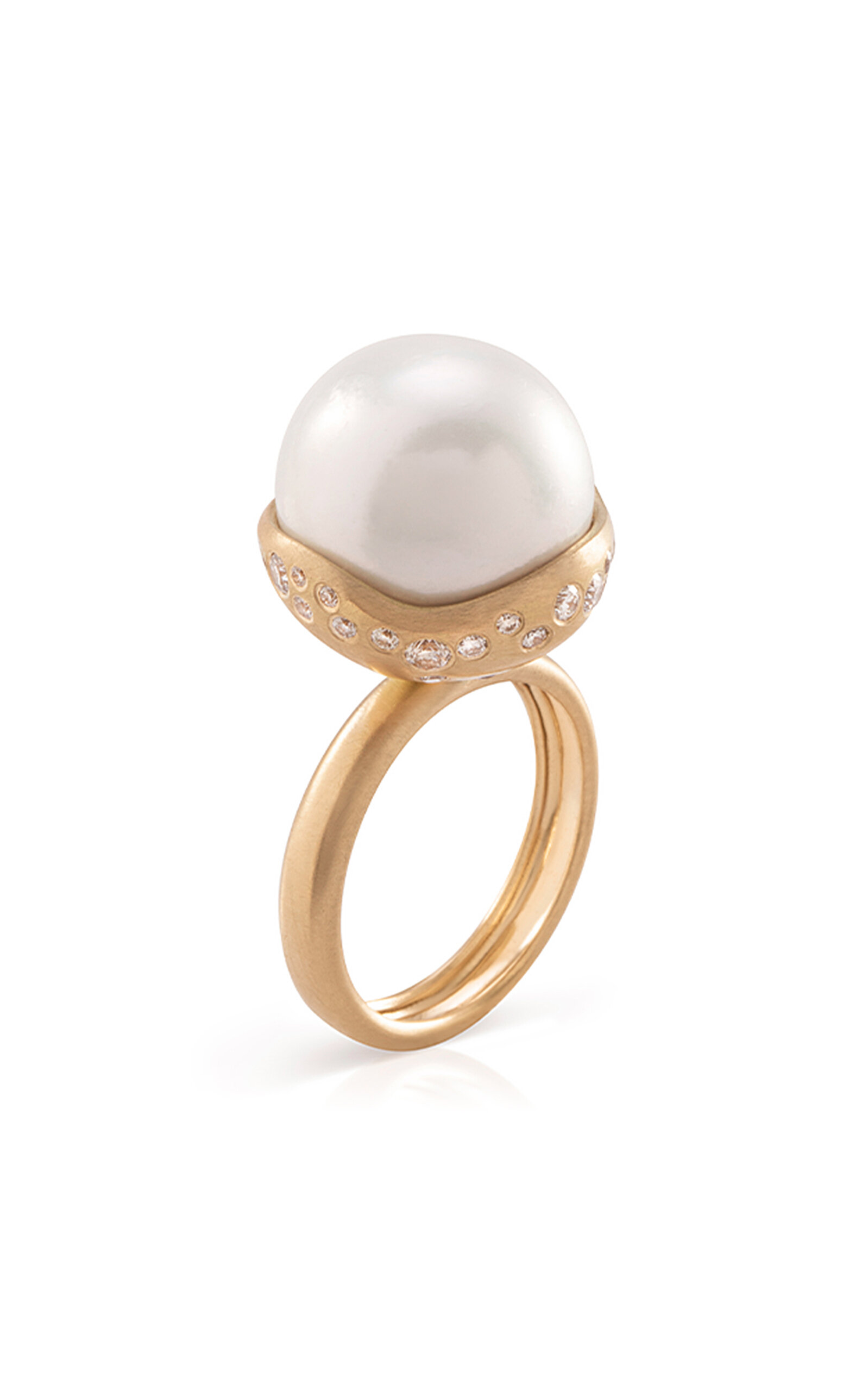 Shop Nada Ghazal Pop Shine Large 18k Yellow Diamond Pearl Ring In Gold