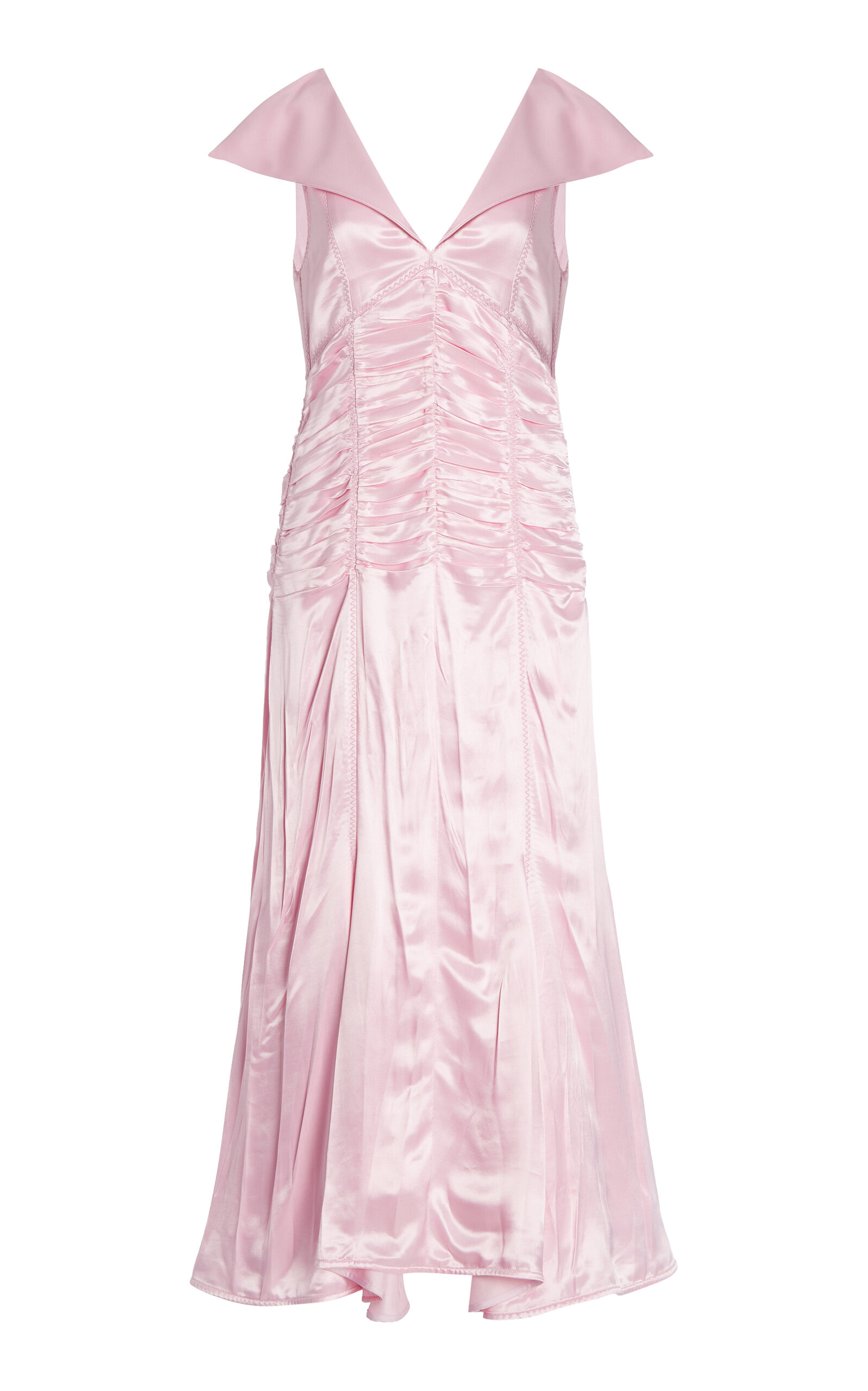 Jil Sander Ruched Satin Midi Dress In Pink