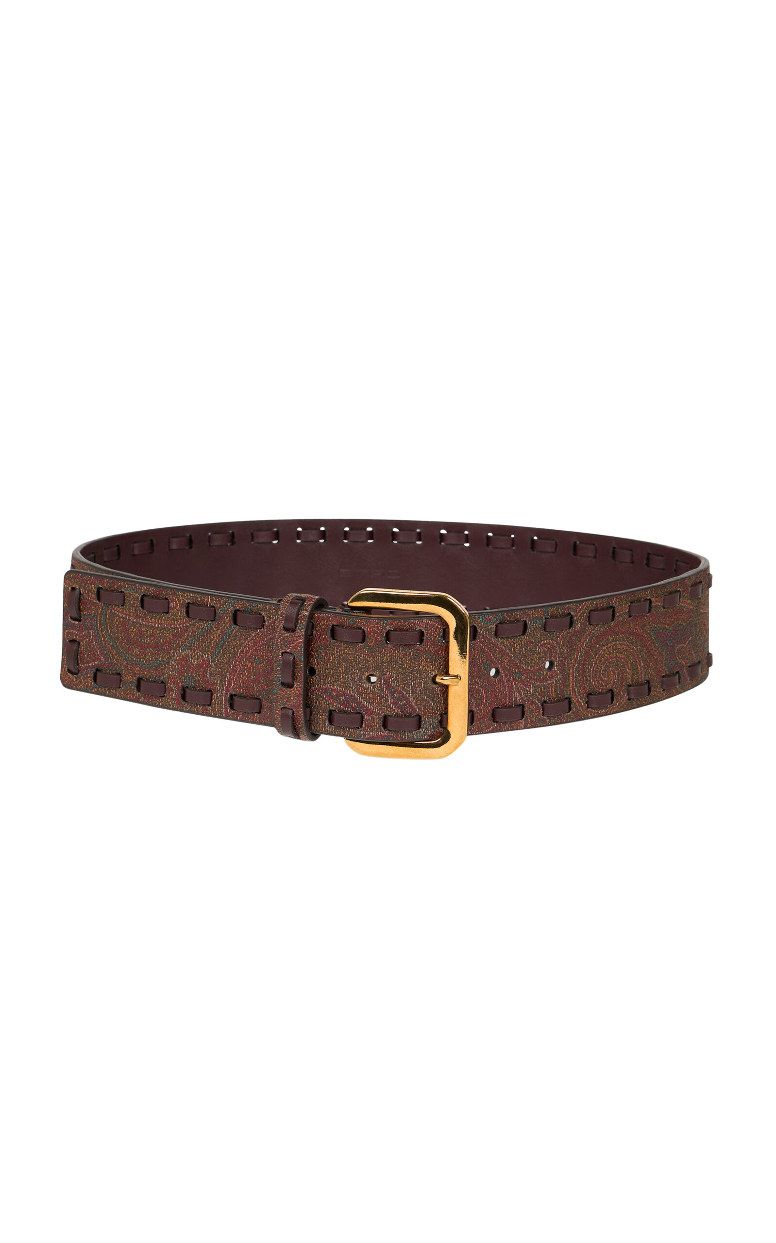 Etro Threaded Arnica Leather Belt In Burgundy