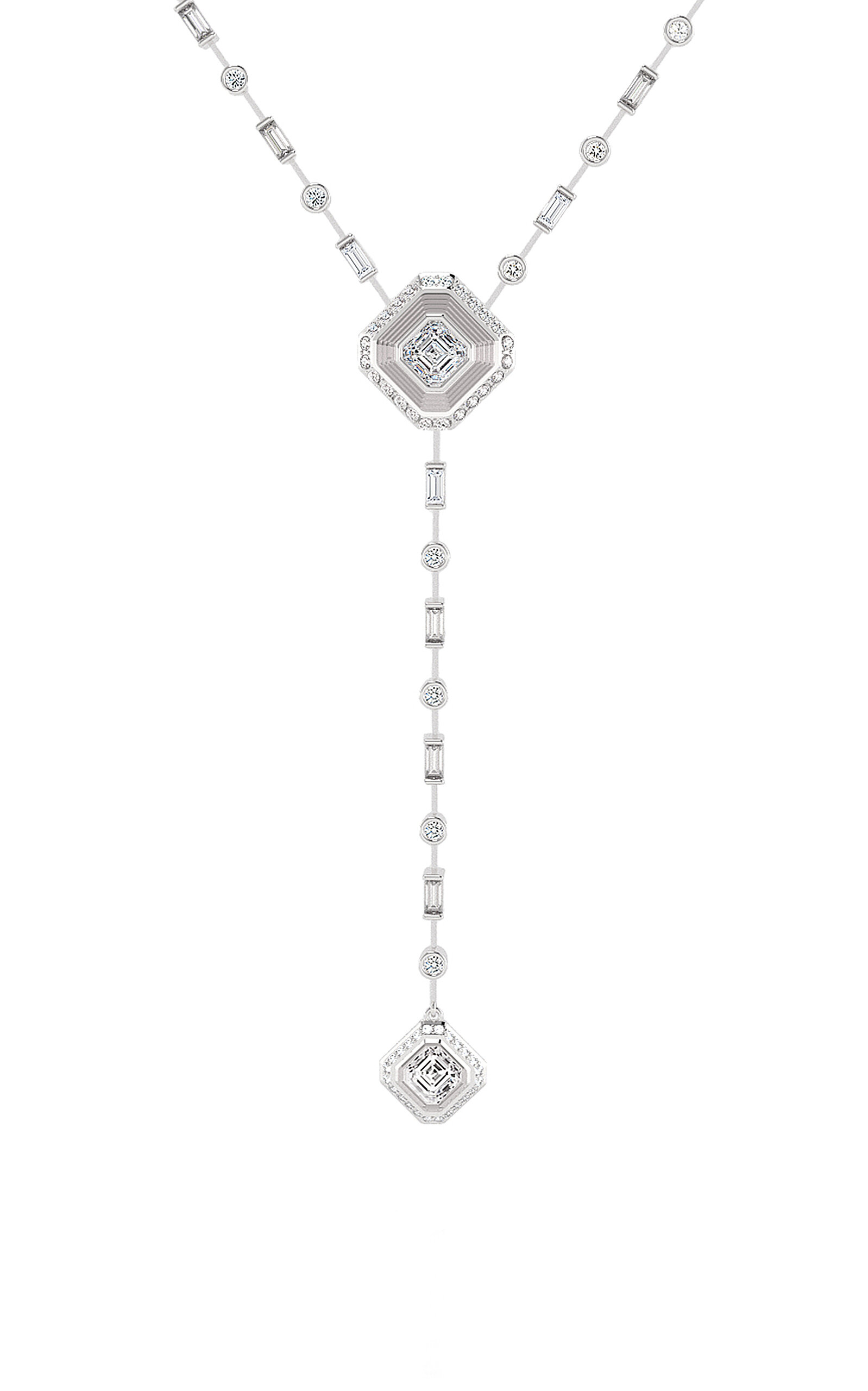 One of a Kind Deco Centennial Luminaire 18K White Gold  Diamond Lariat Necklace