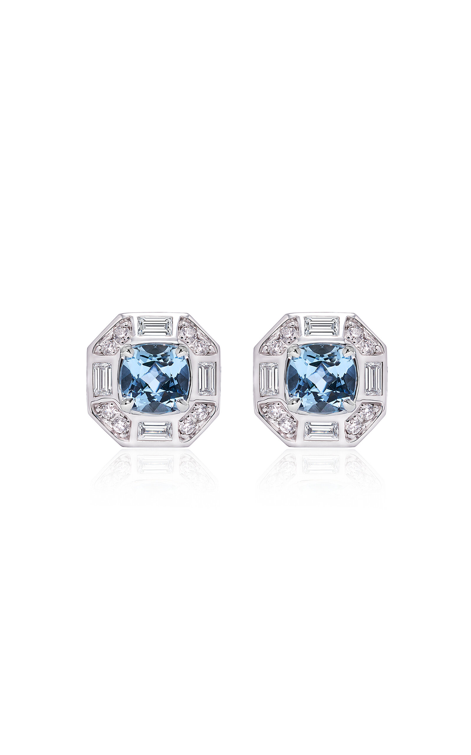 Deco Darling 18K White Gold Aquamarine; Diamond Stud Earrings