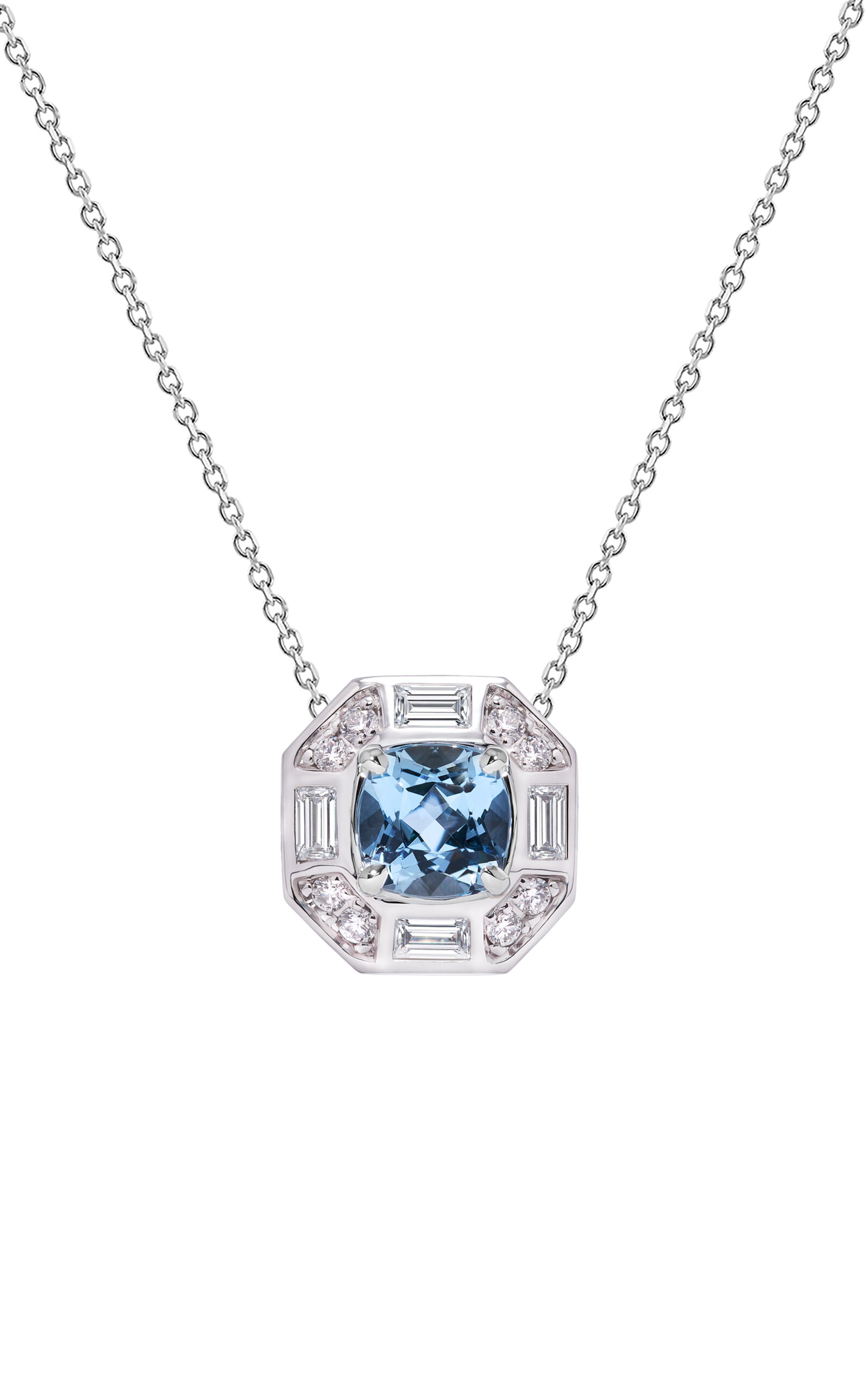 Deco Darling 18K White Gold Aquamarine; Diamond Necklace