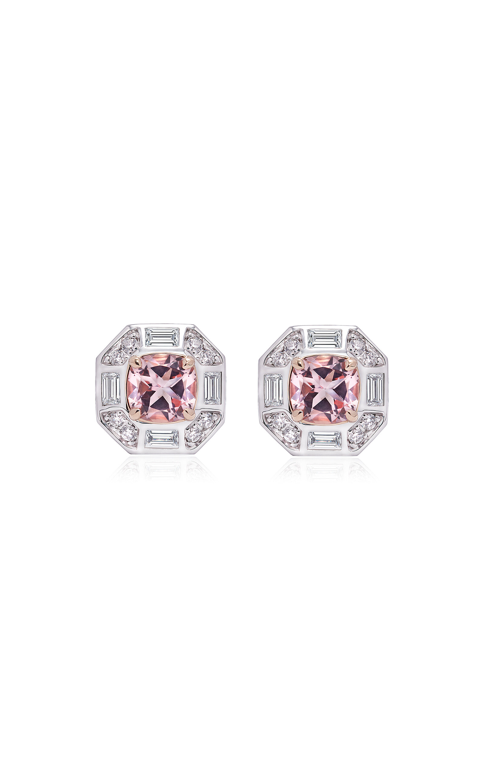 Deco Darling 18K White Gold Morganite; Diamond Stud Earrings