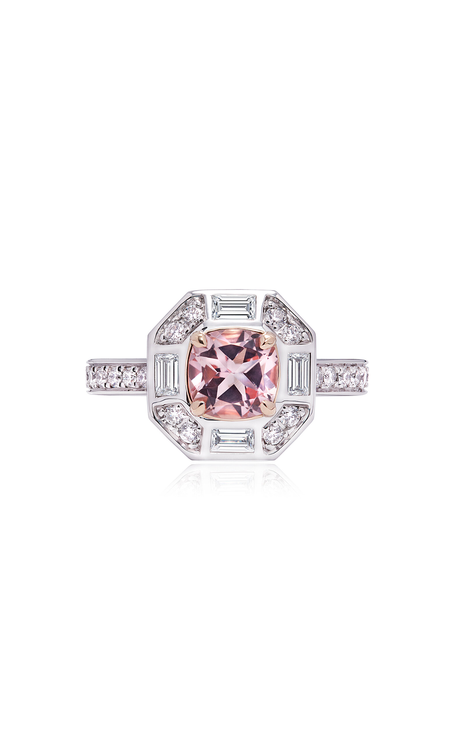 Deco Darling 18K White Gold Morganite; Diamond Ring