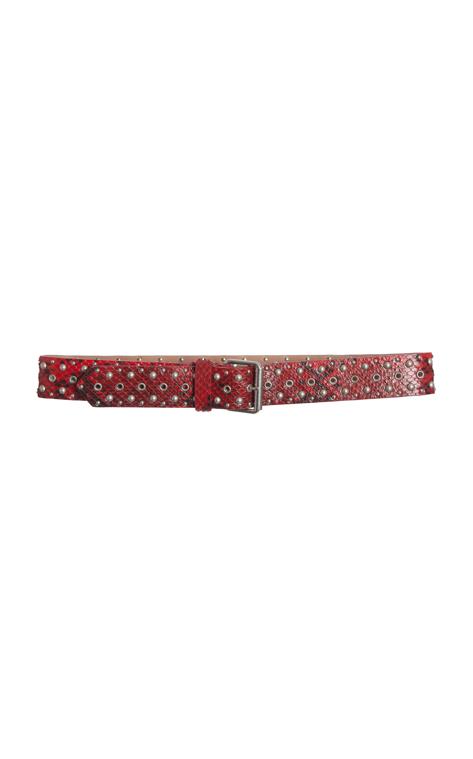 Python-Effect Leather Studded Belt