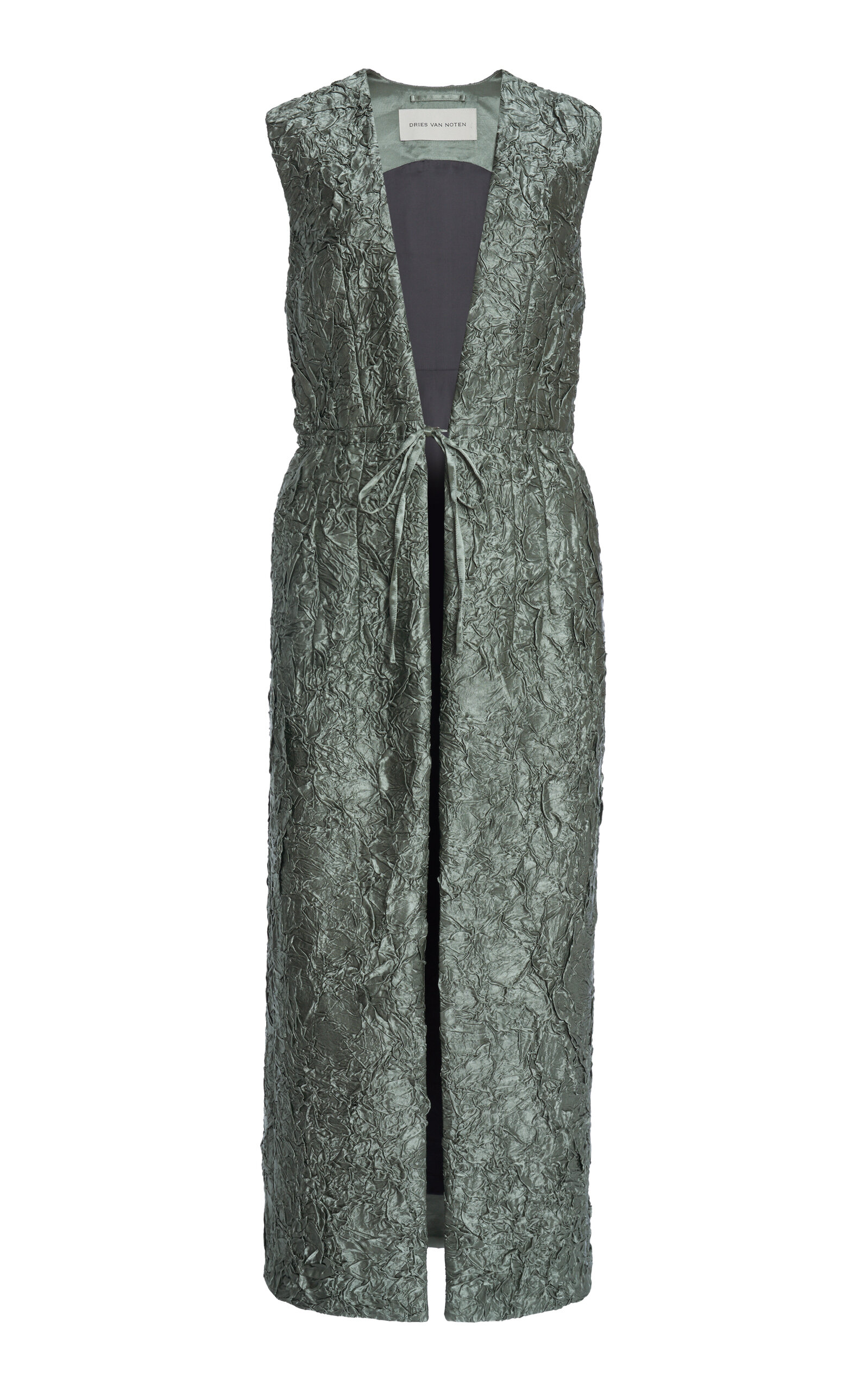 Dries Van Noten Romina Plisse Cotton-blend Vest In Grey