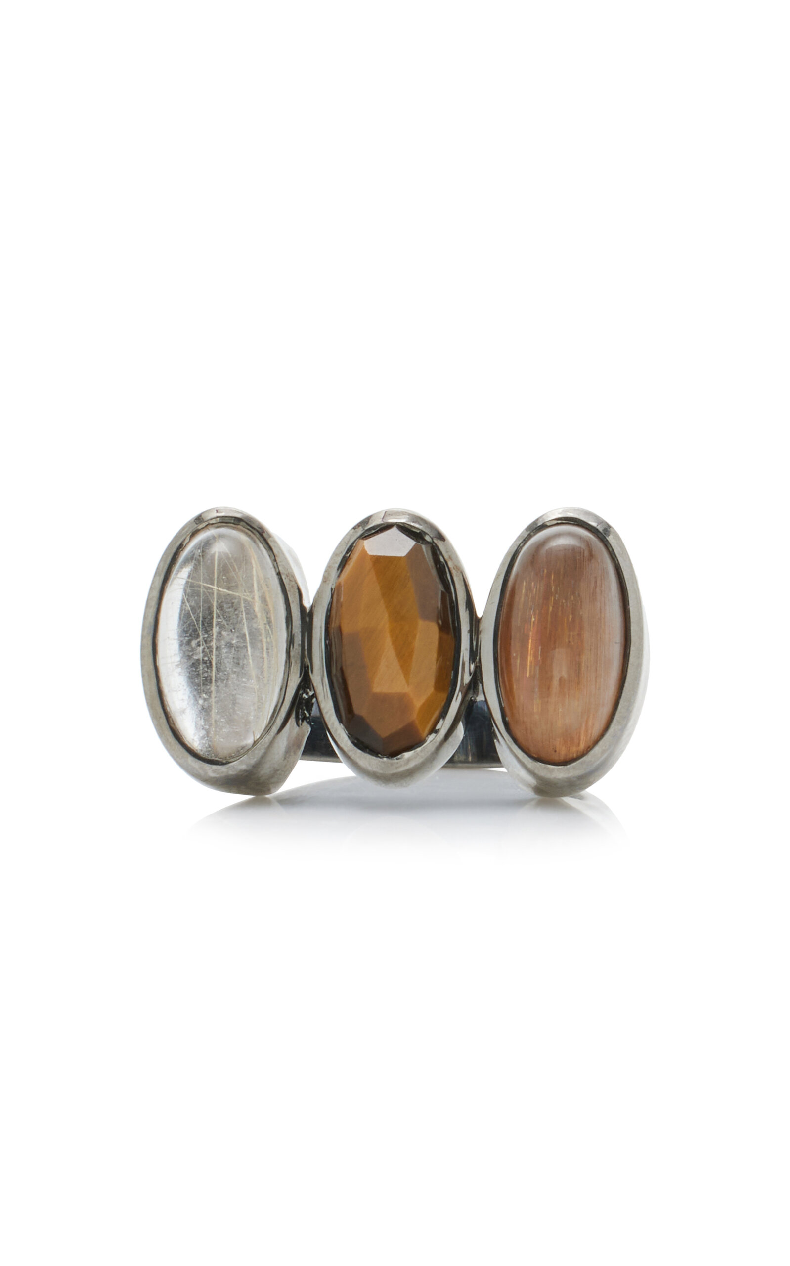 Shop Nak Armstrong Triple Elliptic Sterling Silver Quartz And Moonstone Ring In Brown