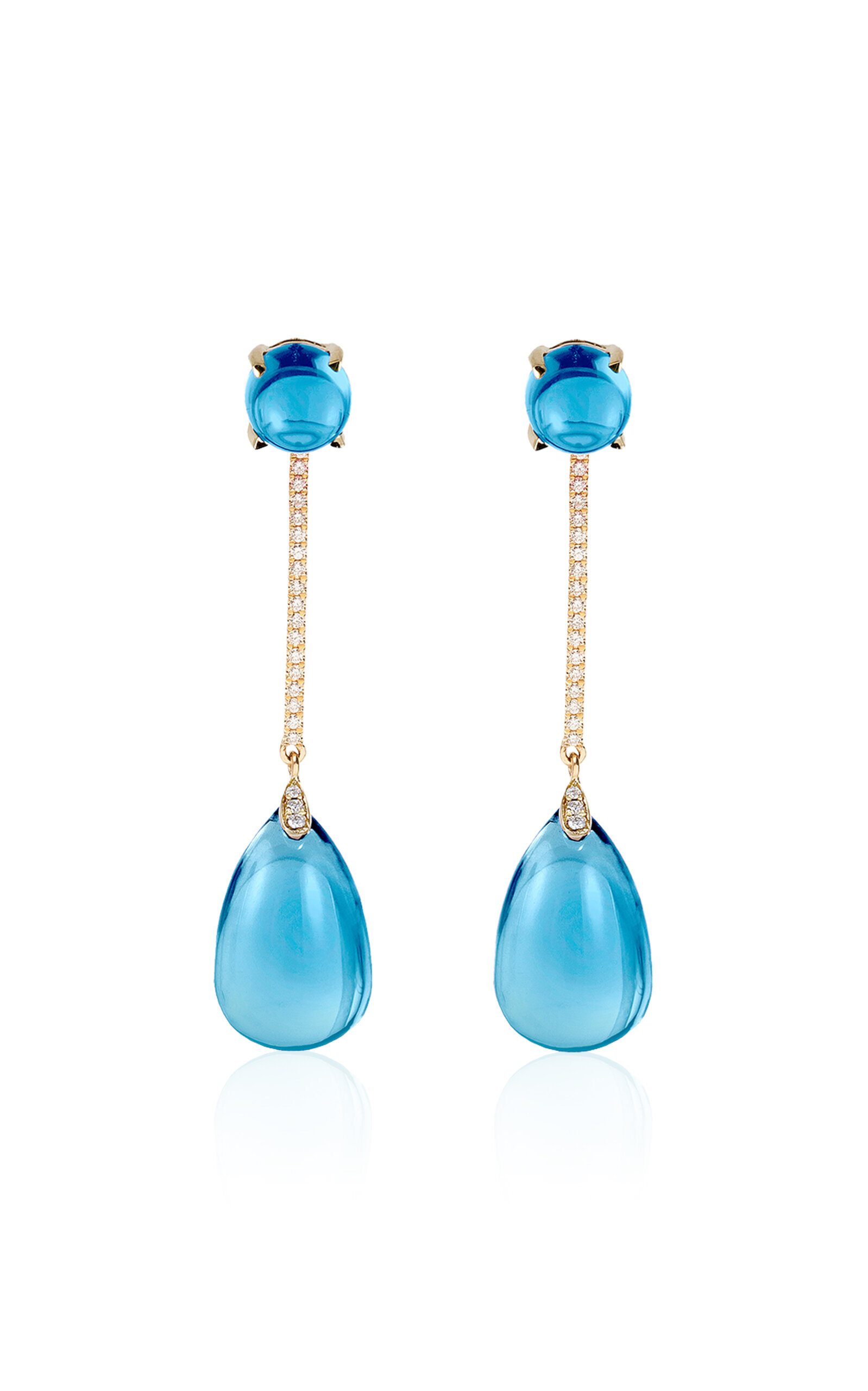 Shop Goshwara 18k Yellow Gold Blue Topaz Cabochon Drop Earrings With Diamonds