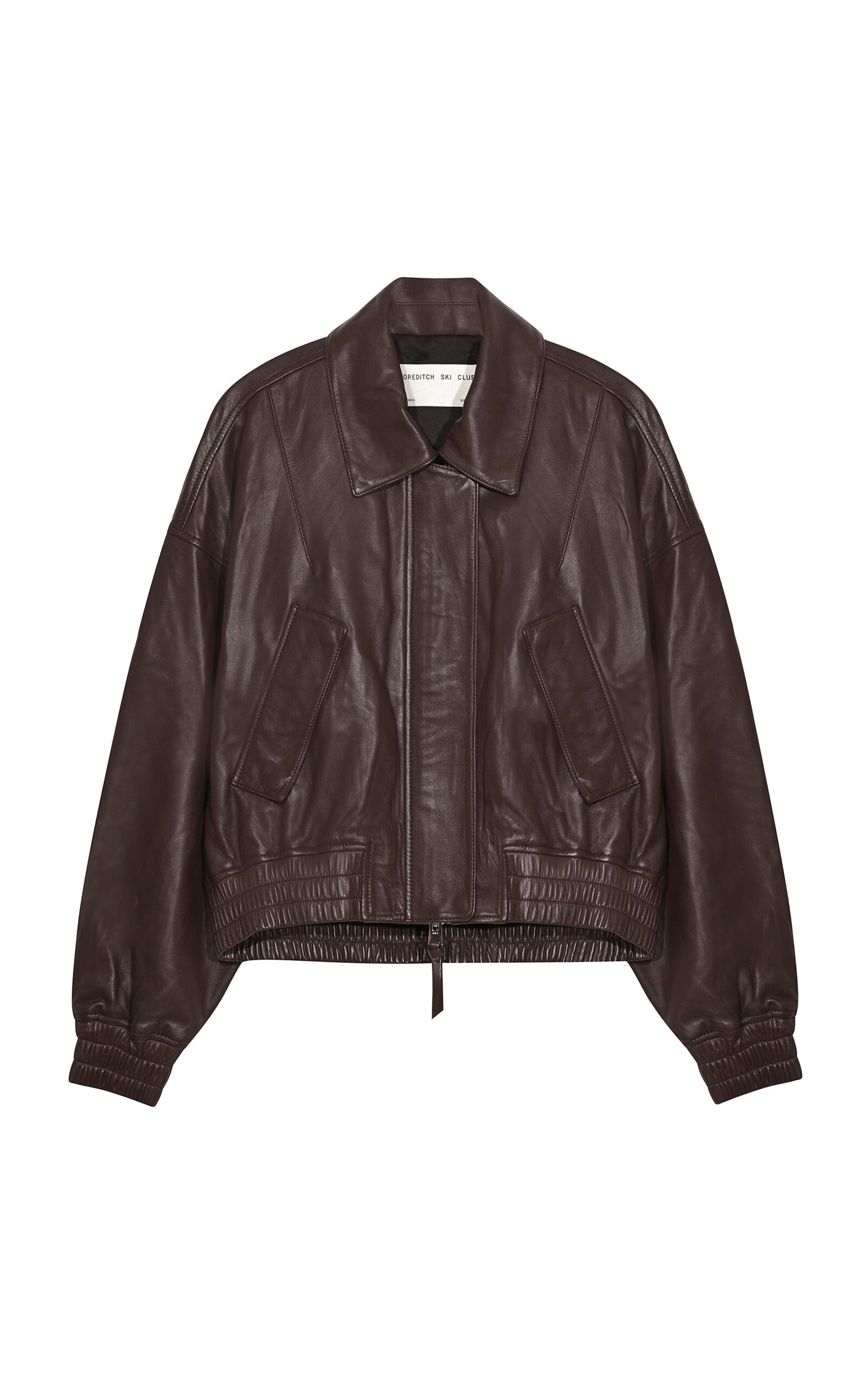 Shoreditch Ski Club Elle Leather Bomber Jacket In Brown