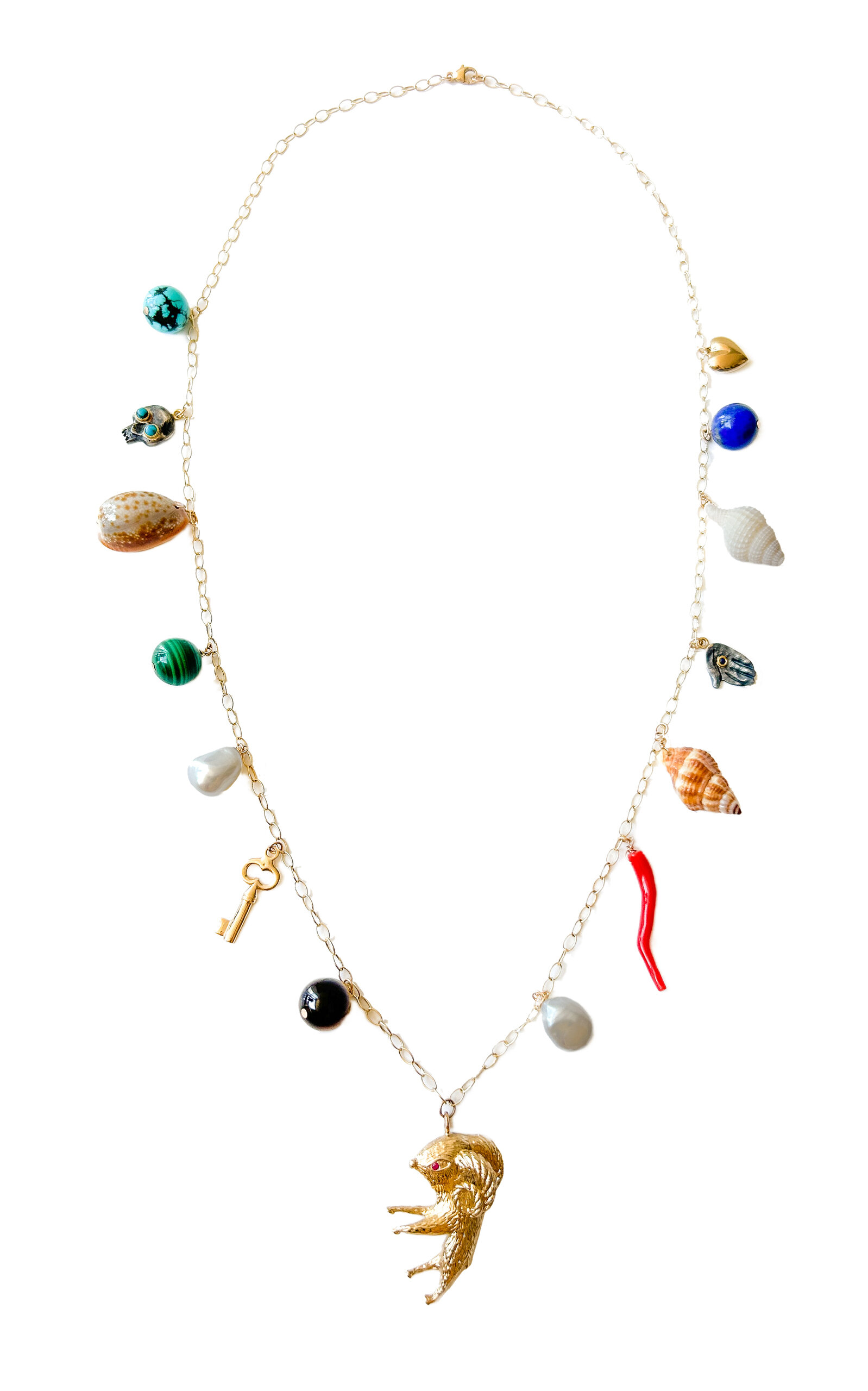 14K Yellow Gold Multi-Stone Charm Necklace