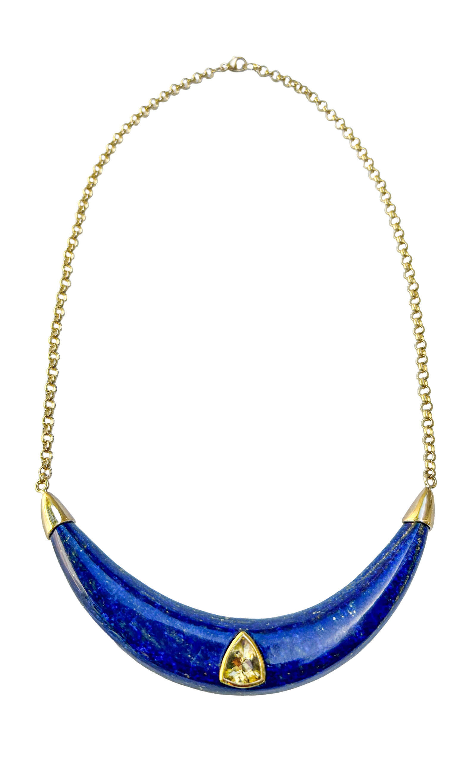 18K Yellow Gold Diamond Lapis Lazuli And Citrine Necklace