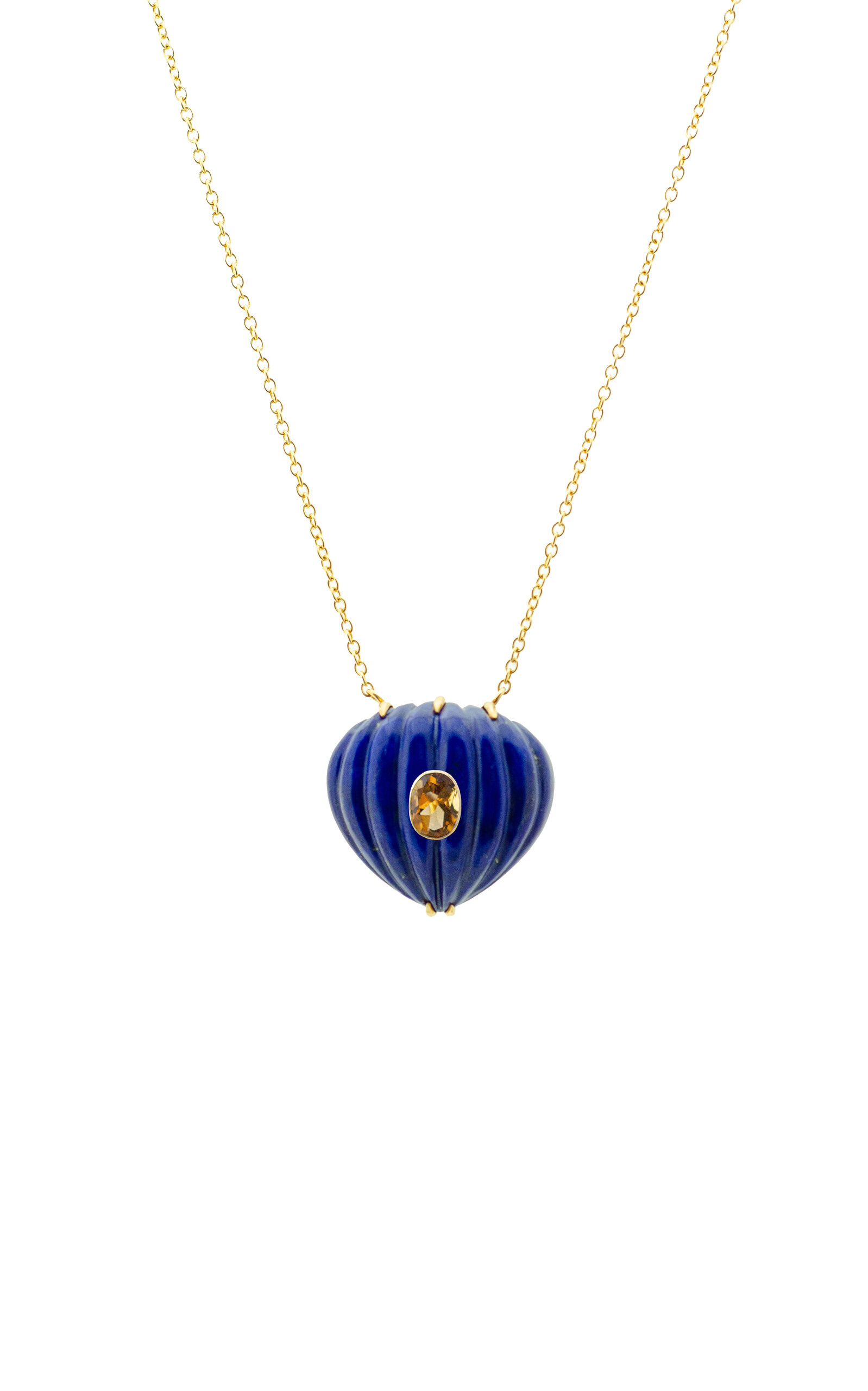 18K Yellow Gold Citrine and Lapis Lazuli Necklace