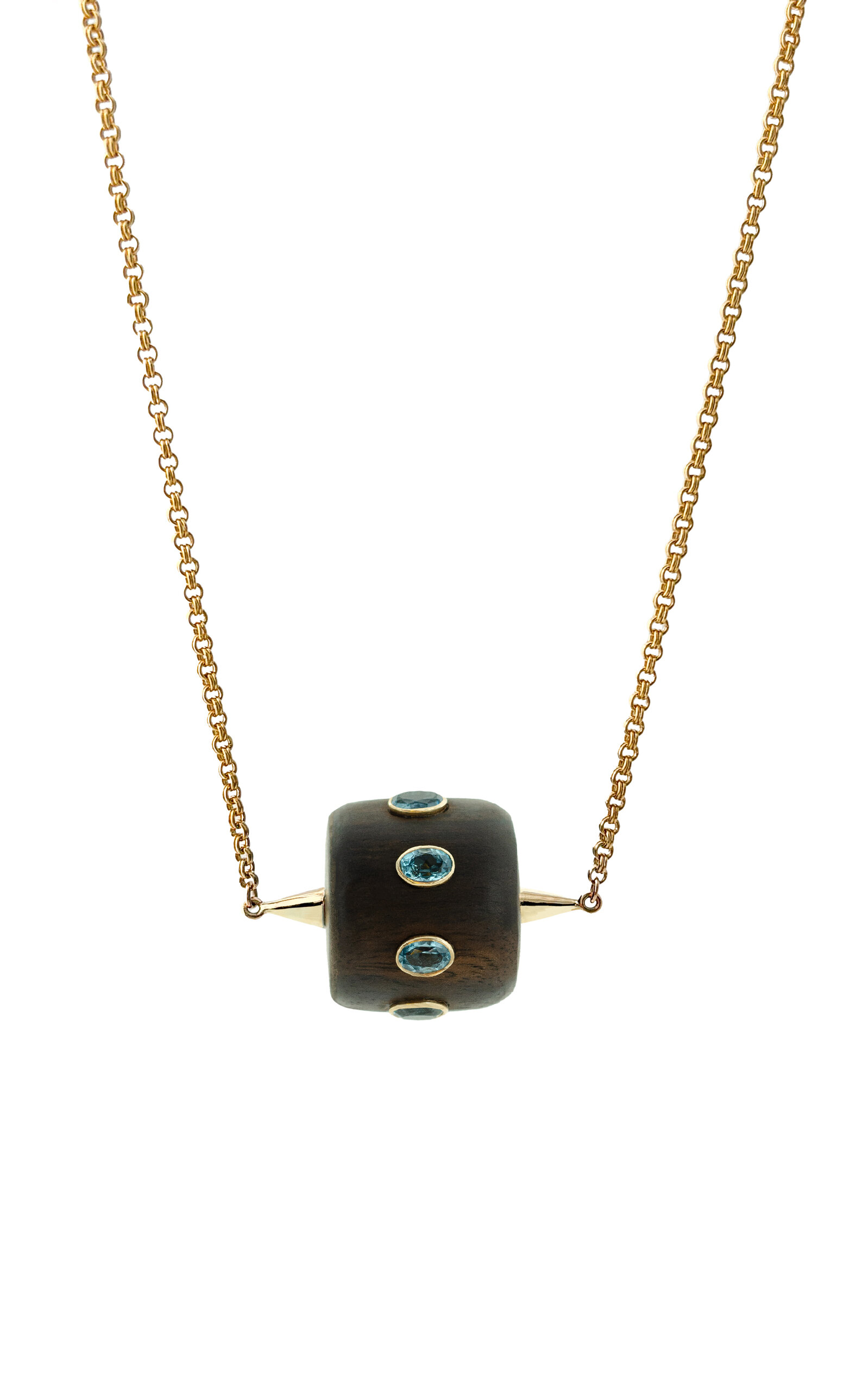 18K Yellow Gold Ebony And Blue Topaz Necklace