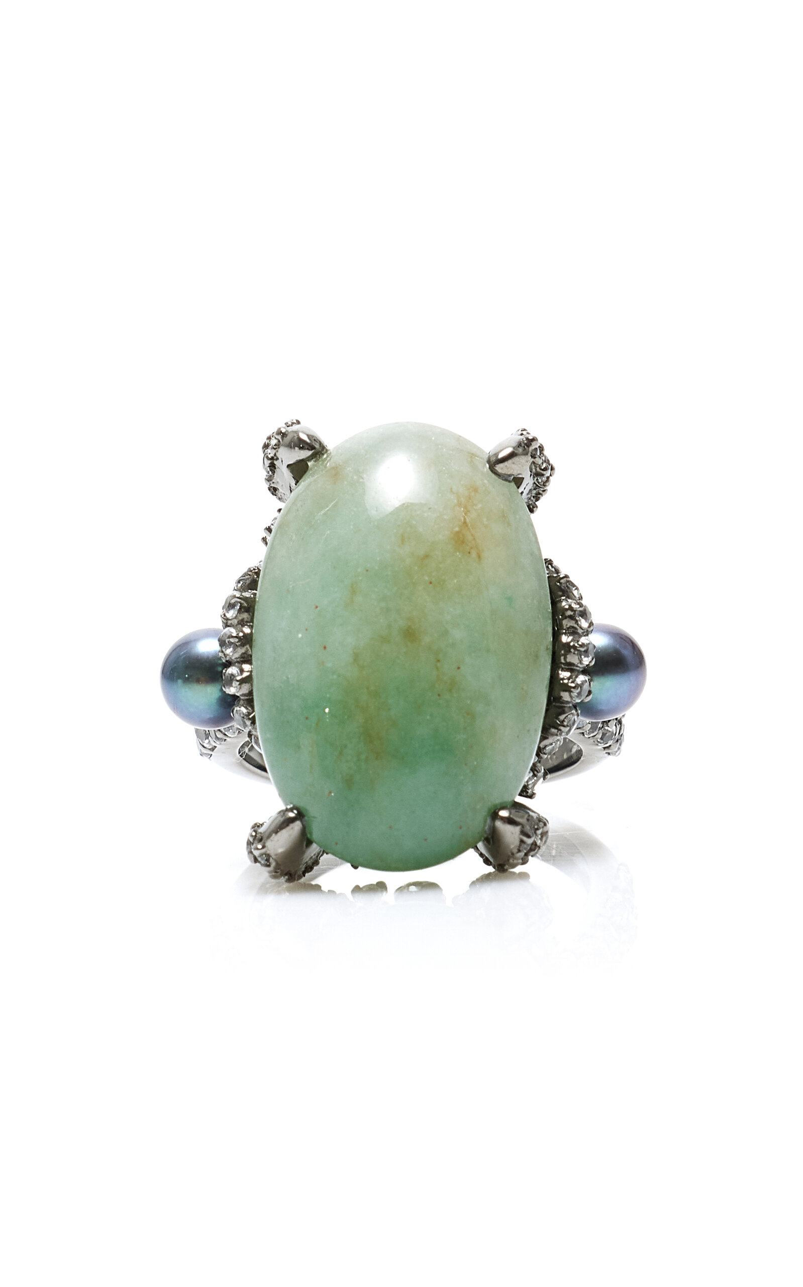 Shop Anabela Chan Love And Pain 18k White Gold Jade Matrix Ring In Green