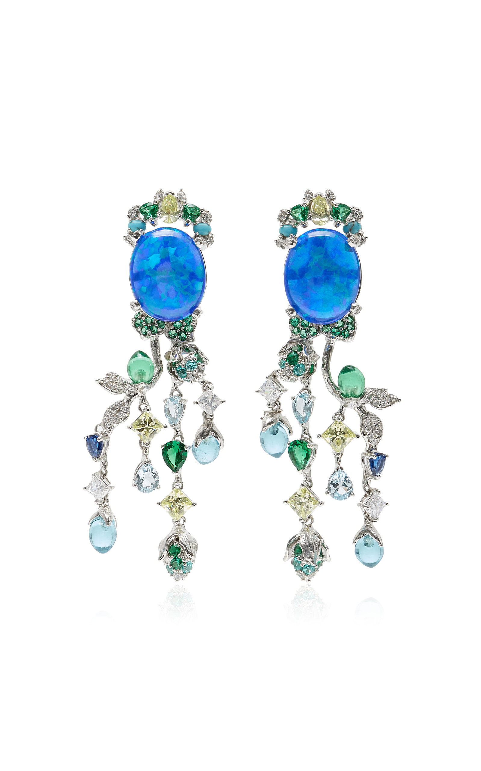 Passiflora 18K White Gold Opal Earrings