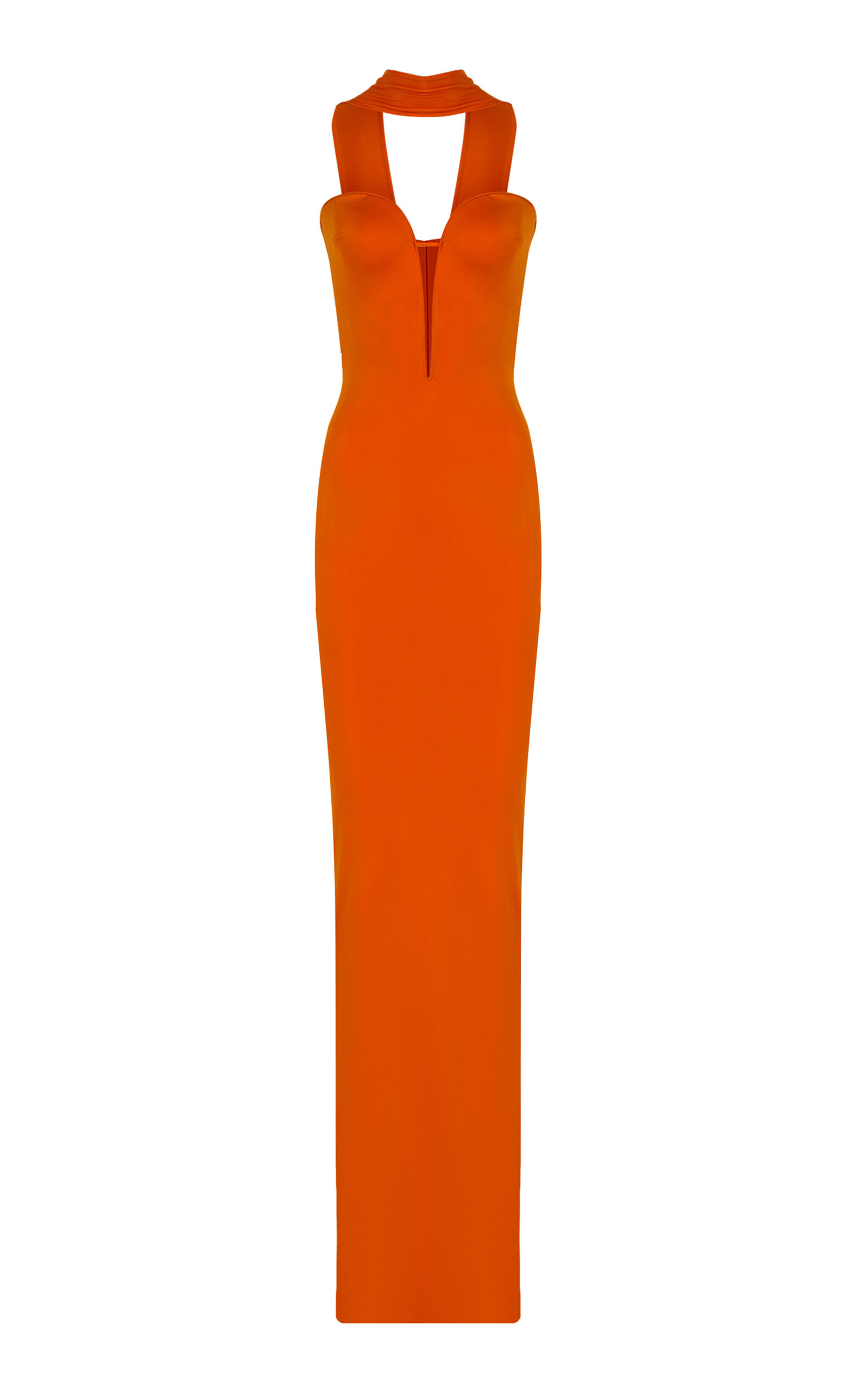 Shop The New Arrivals Ilkyaz Ozel Africa Crepe Satin Bustier Maxi Dress In Orange