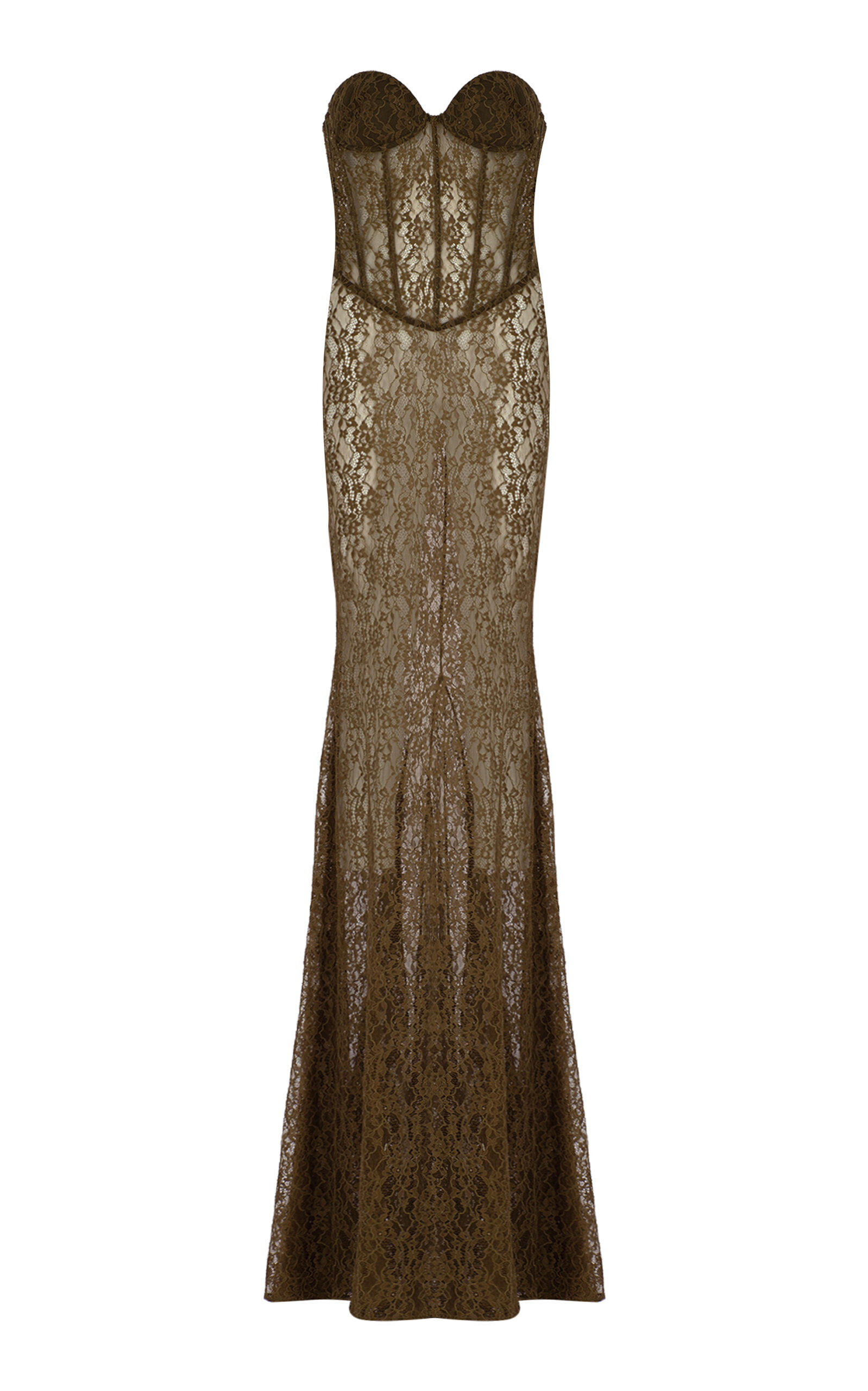 Shop The New Arrivals Ilkyaz Ozel Evelyn Lace Corset Maxi Dress In Brown