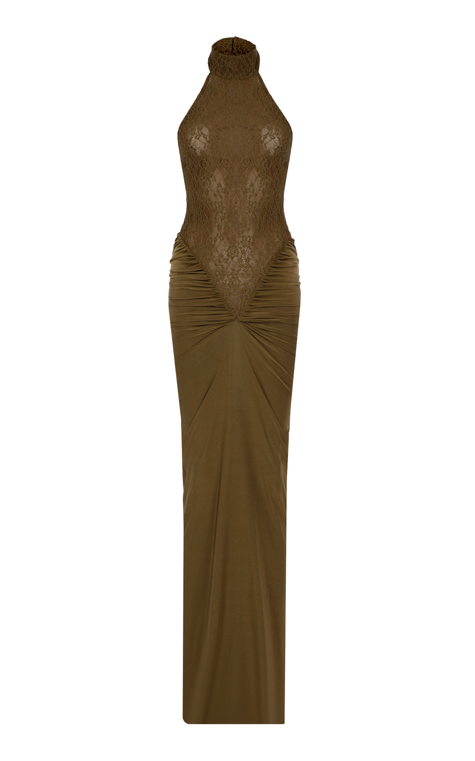 Shop The New Arrivals Ilkyaz Ozel Cass Lace-paneled Satin Maxi Dress In Brown