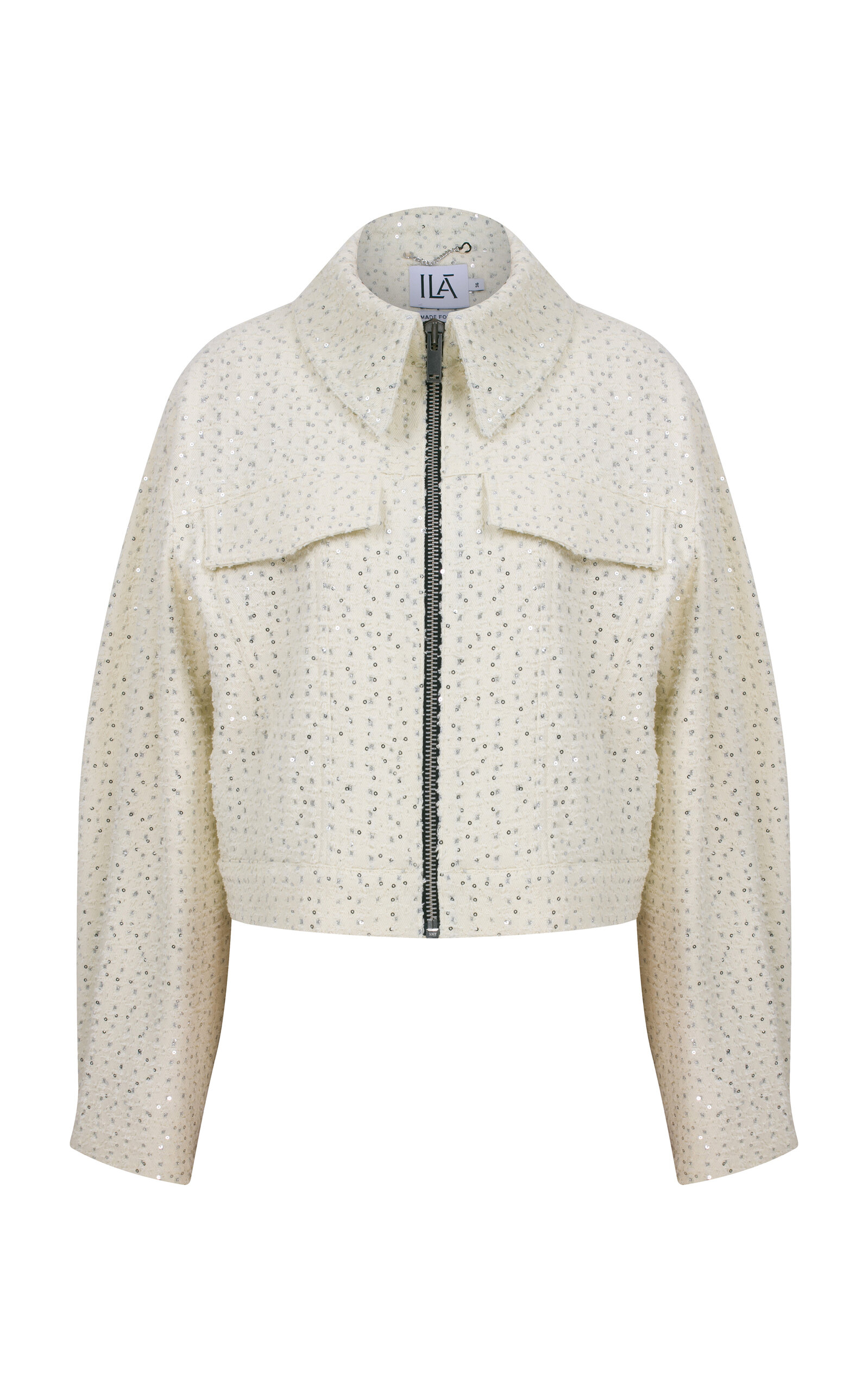 Shop Ila Mia Embellished Denim Jacket In Off-white