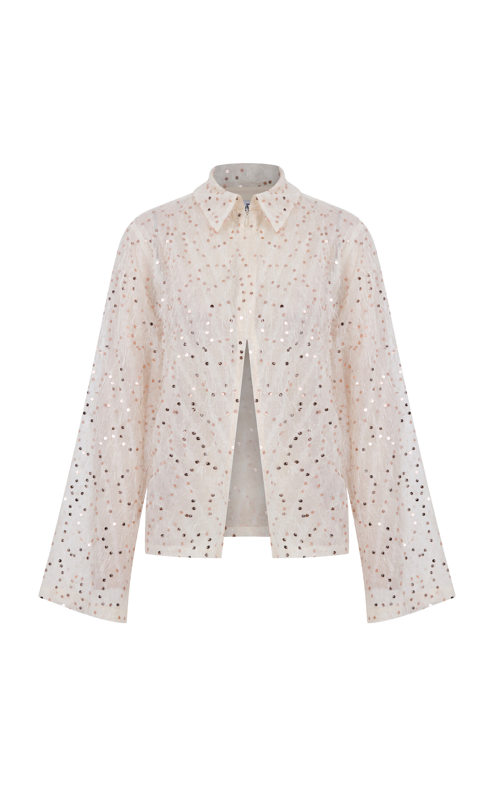 Shop Ila Tiso Zip-front Sequined Shirt In Tan