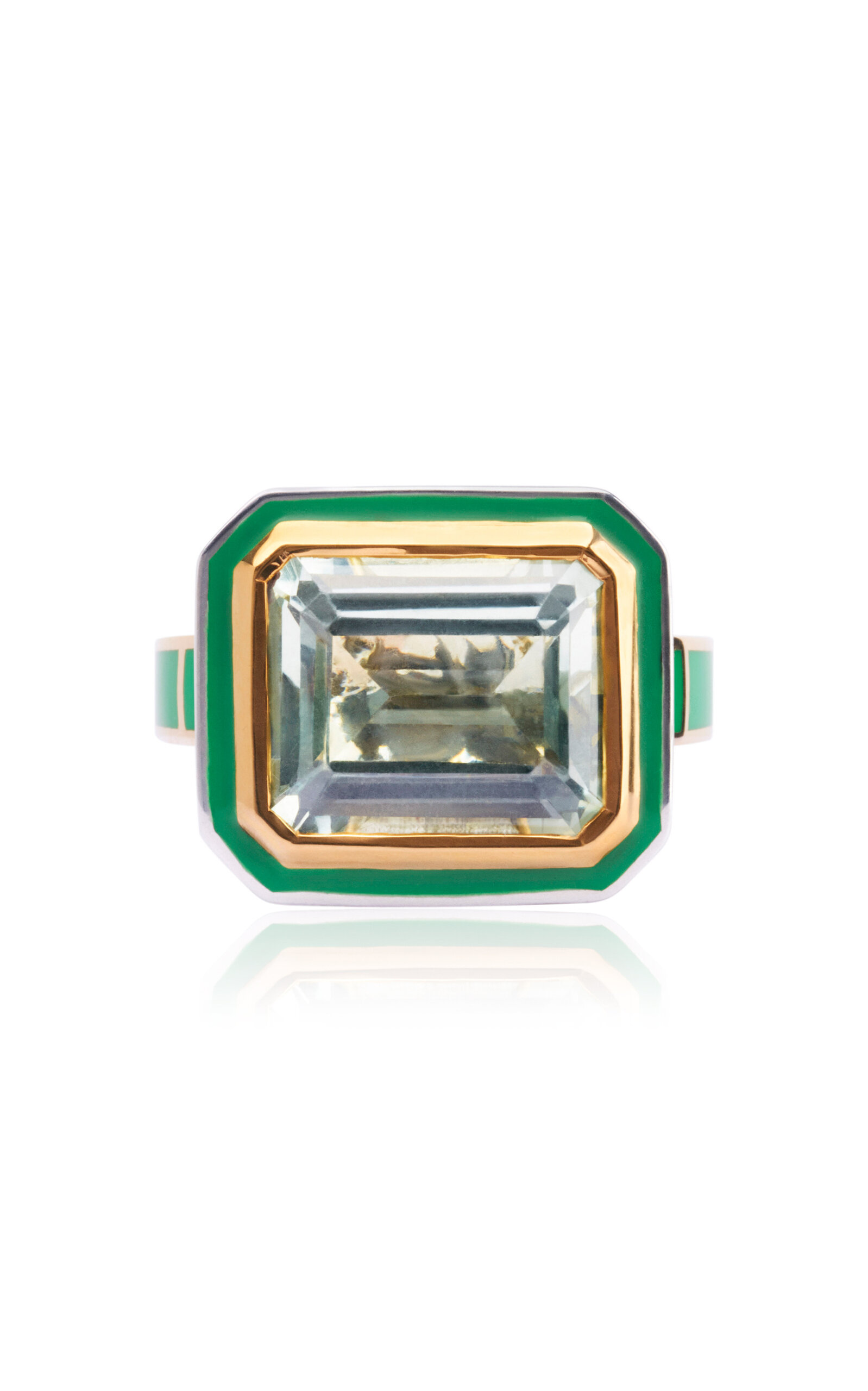 Shop Alice Cicolini 14k And 22k Yellow Gold Silver Tile Imperial Ring In Green Amethyst