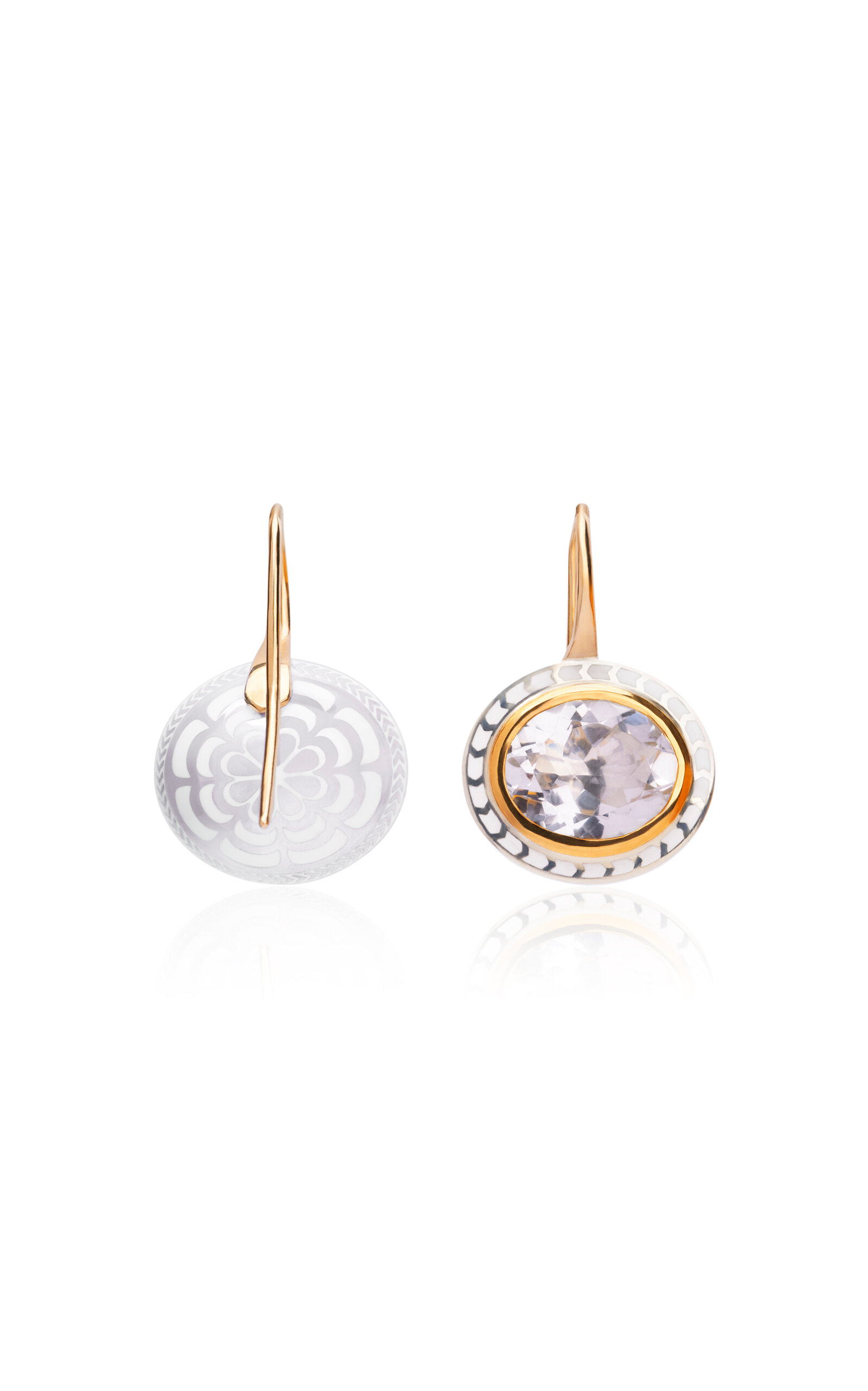 Shop Alice Cicolini 14k Yellow Gold Silver Tile Oval Hook Earrings In White Topaz