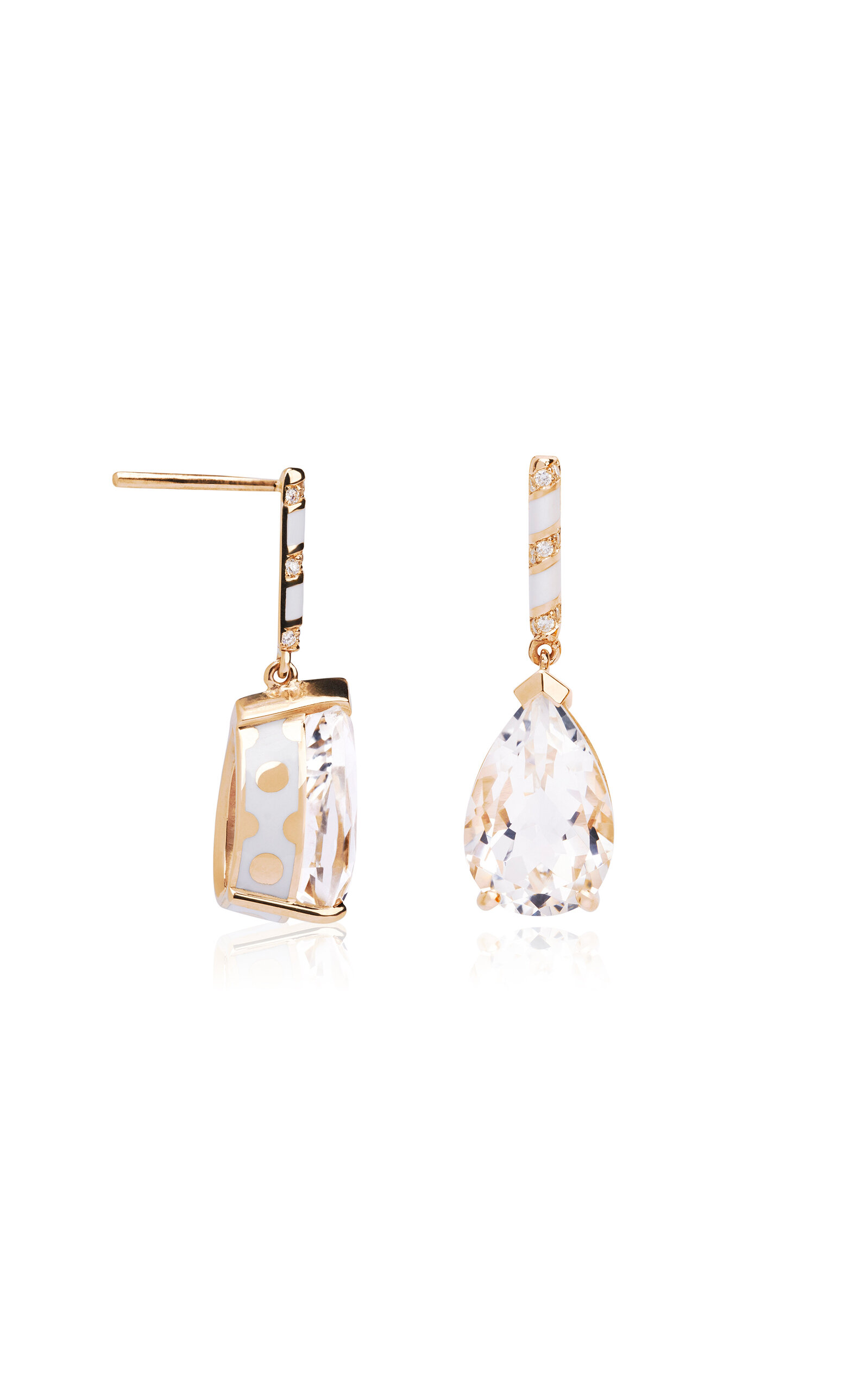 Shop Alice Cicolini 14k Yellow Gold Candy Pave Bar Pear Drops Earrings In White Topaz