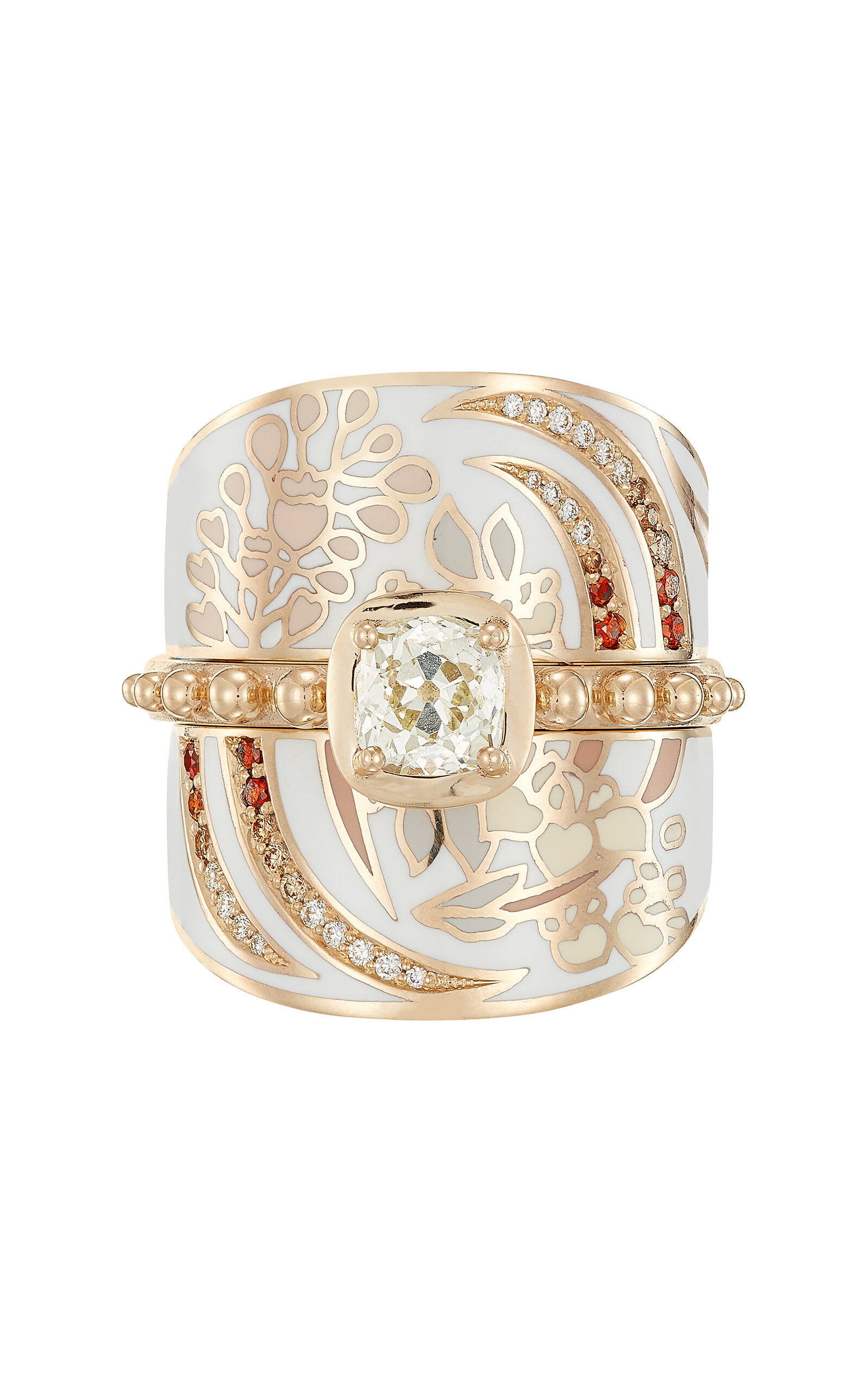 Shop Alice Cicolini 14k Yellow Gold Sari Lucknow Triple Ring Set In Champagne Diamond In White