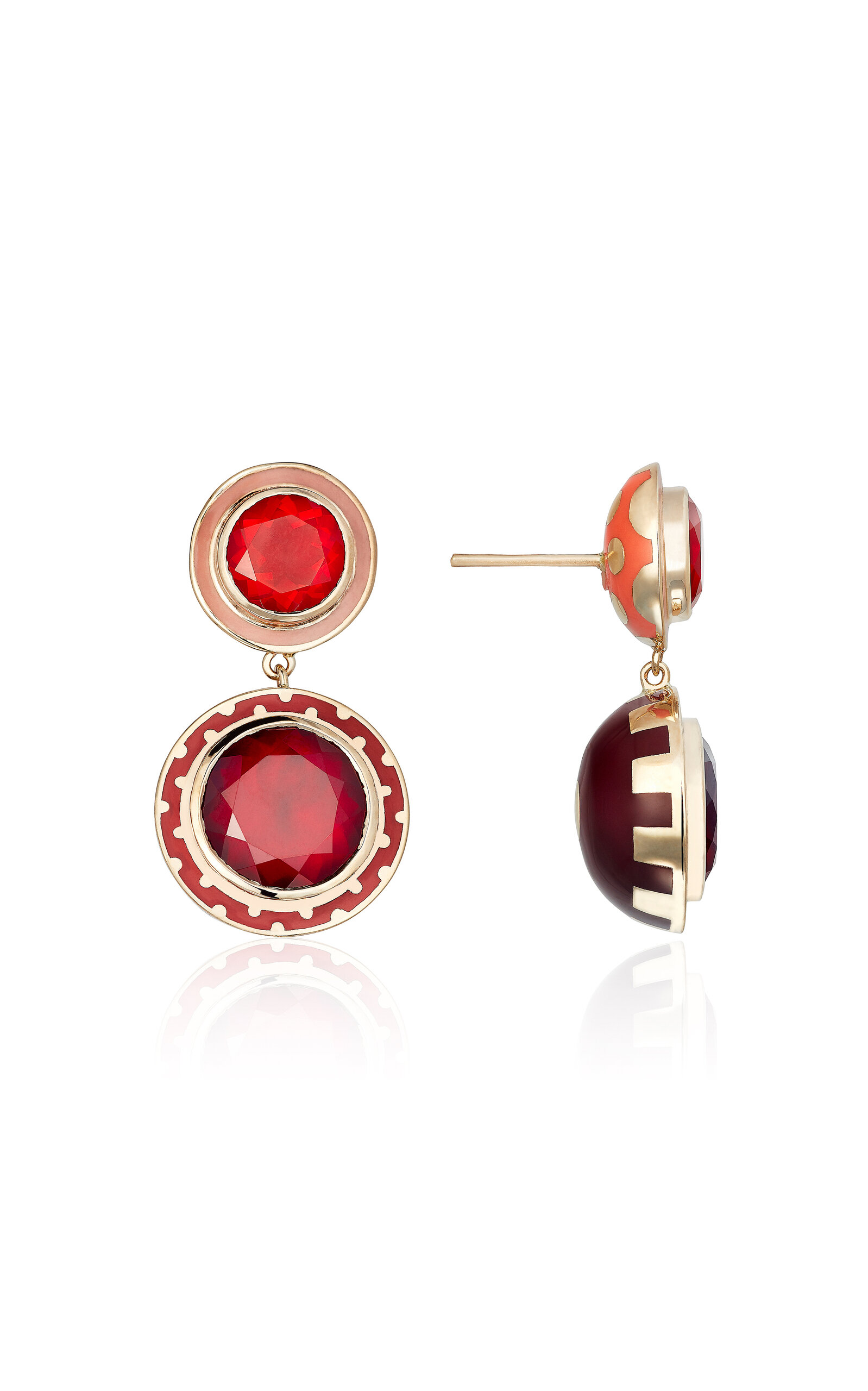 Shop Alice Cicolini 14k Yellow Gold Candy Lacquer Samarkand Round Drop Earring In Fire Opal & Garnet In Red