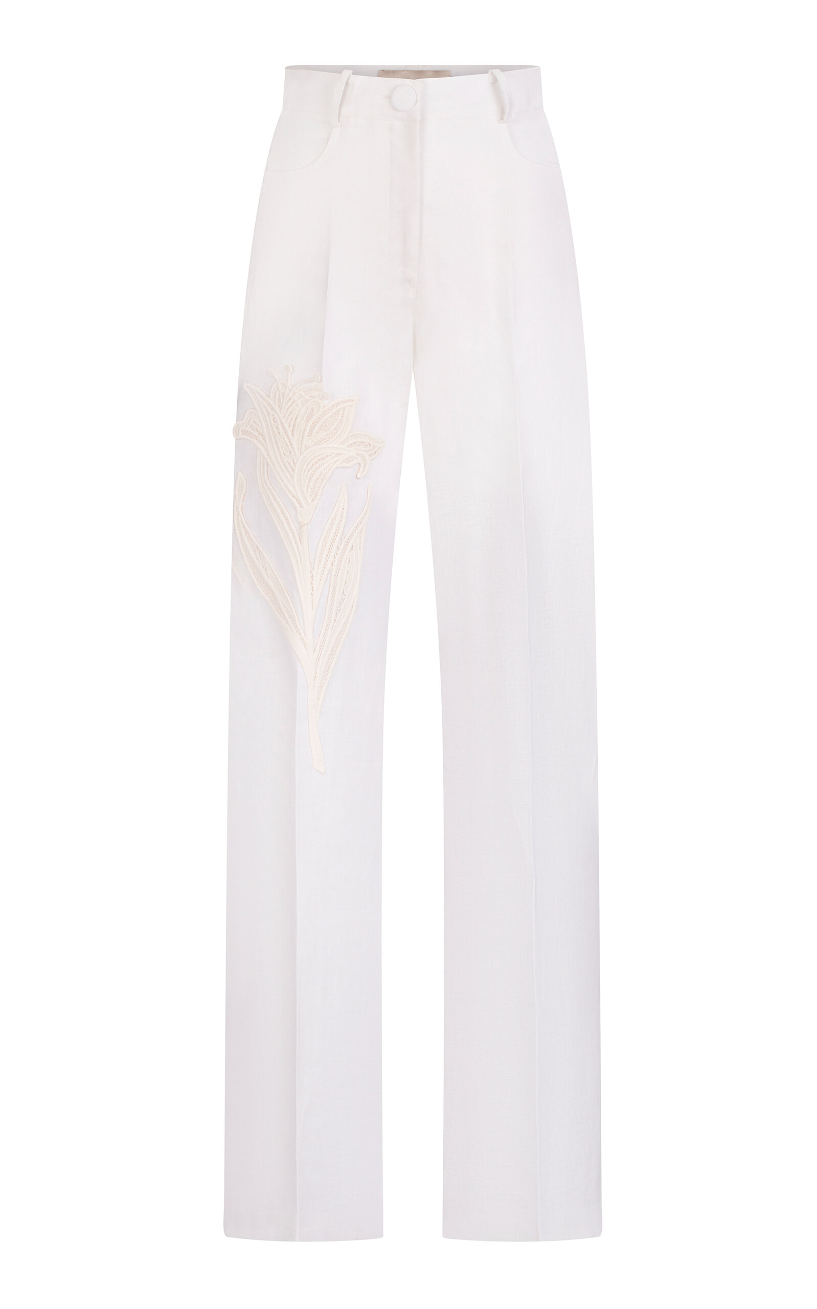 Shop Silvia Tcherassi Trilce Linen Straight-leg Pant In White