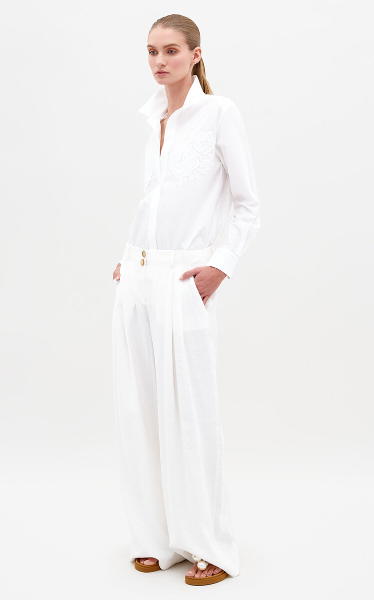 Shop Silvia Tcherassi Opal Pleated Wide-leg Pant In White