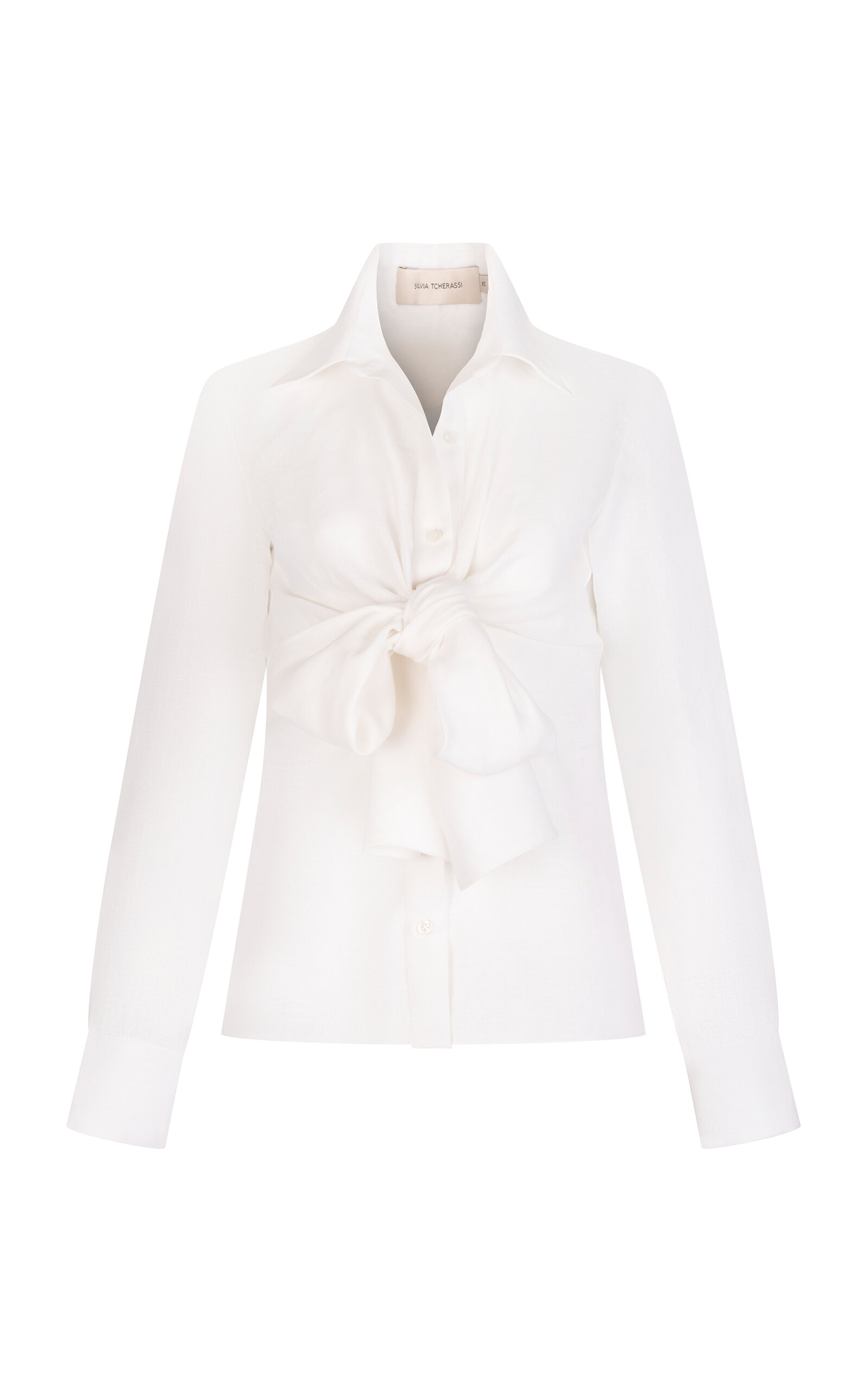 Shop Silvia Tcherassi Mercury Knot-detailed Linen Shirt In White