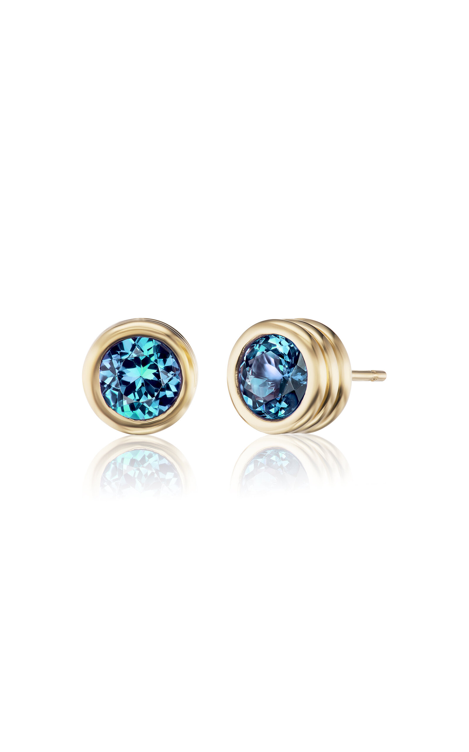 Shop Beck Jewels 18k Yellow Gold Grotto Stud Earrings With 6mm Blue Topaz