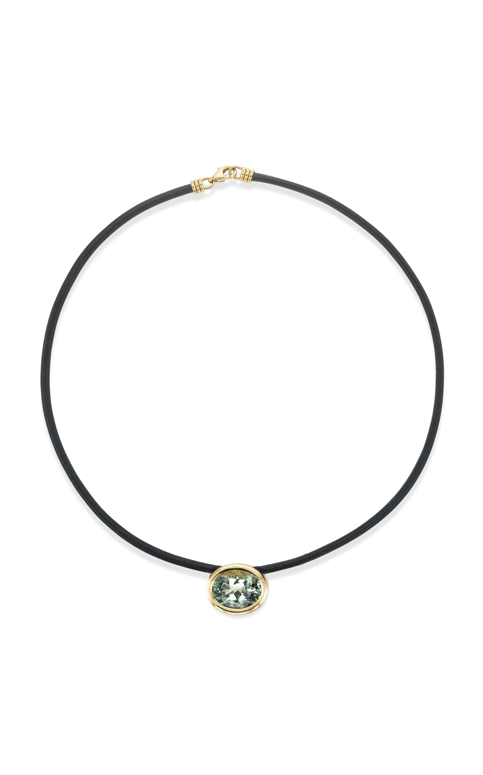 BECK JEWELS 18K YELLOW GOLD SCUBA LEATHER CHOKER WITH FACETED GREEN AMETHYST 