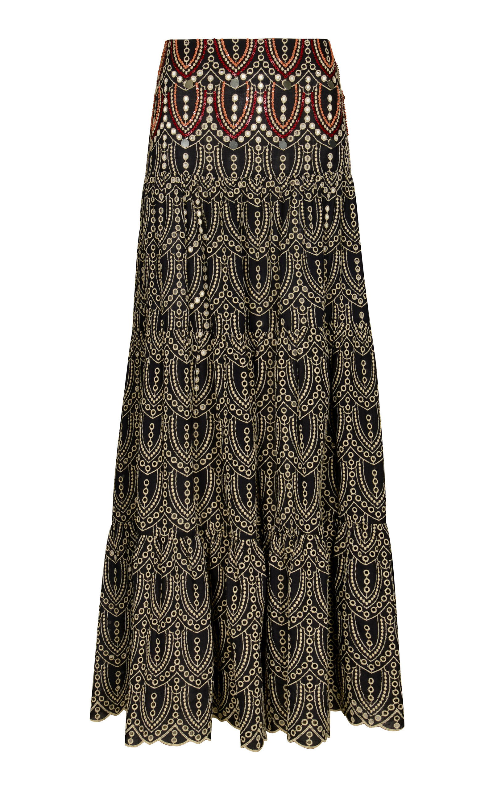 Palm Rhythm Embroidered Maxi Skirt