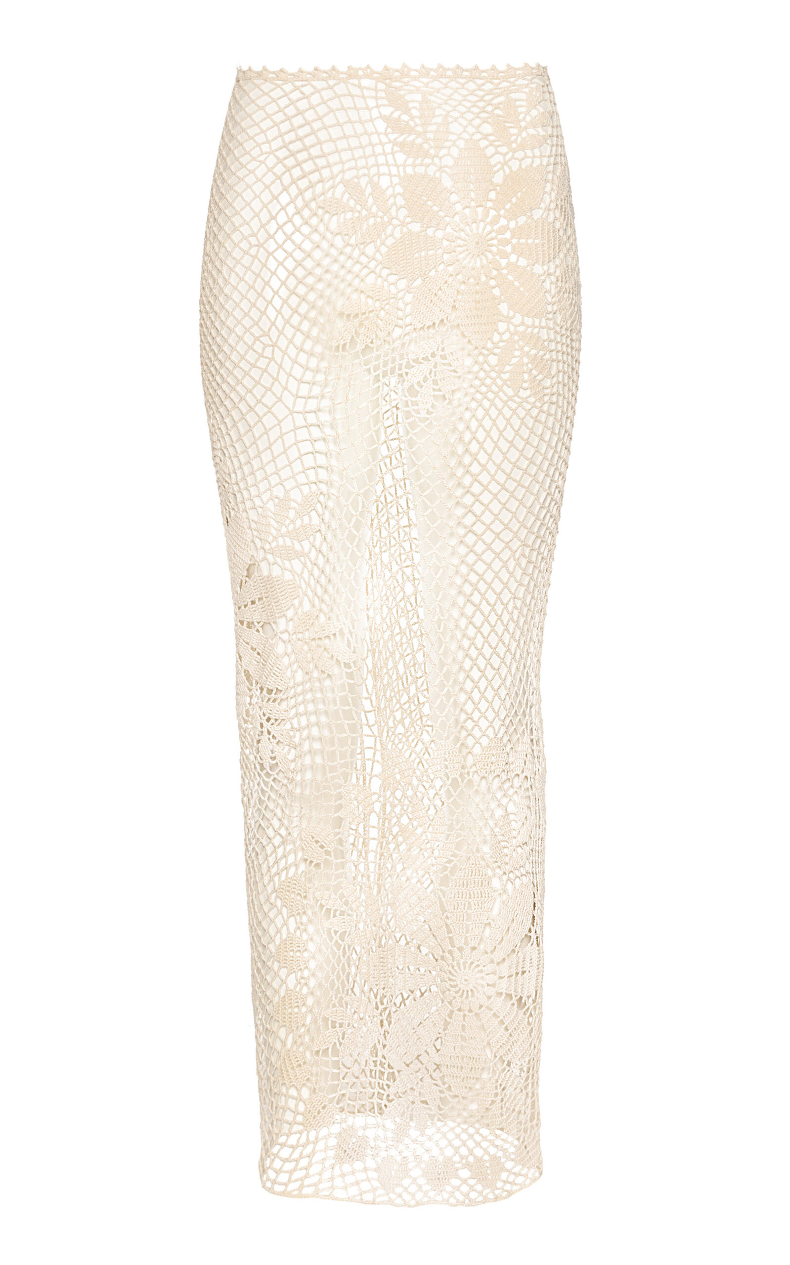 Shop Magda Butrym Floral Crochet Midi Skirt In Ivory