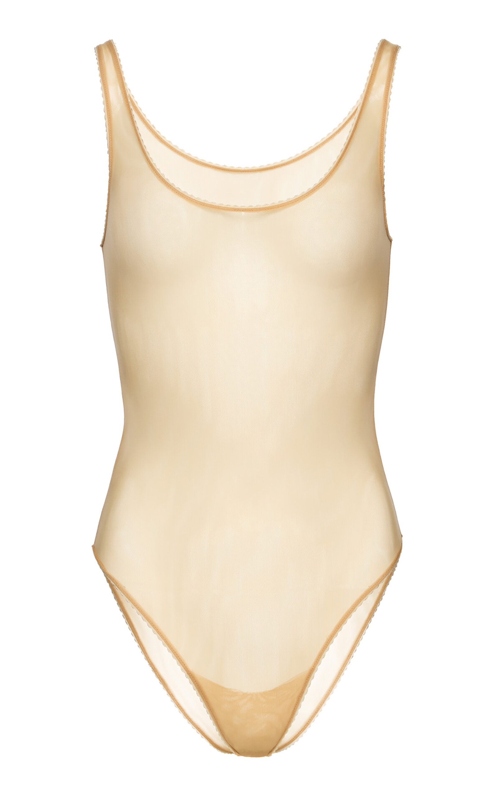 Shop Magda Butrym Sheer Scoop Neck Bodysuit In Nude