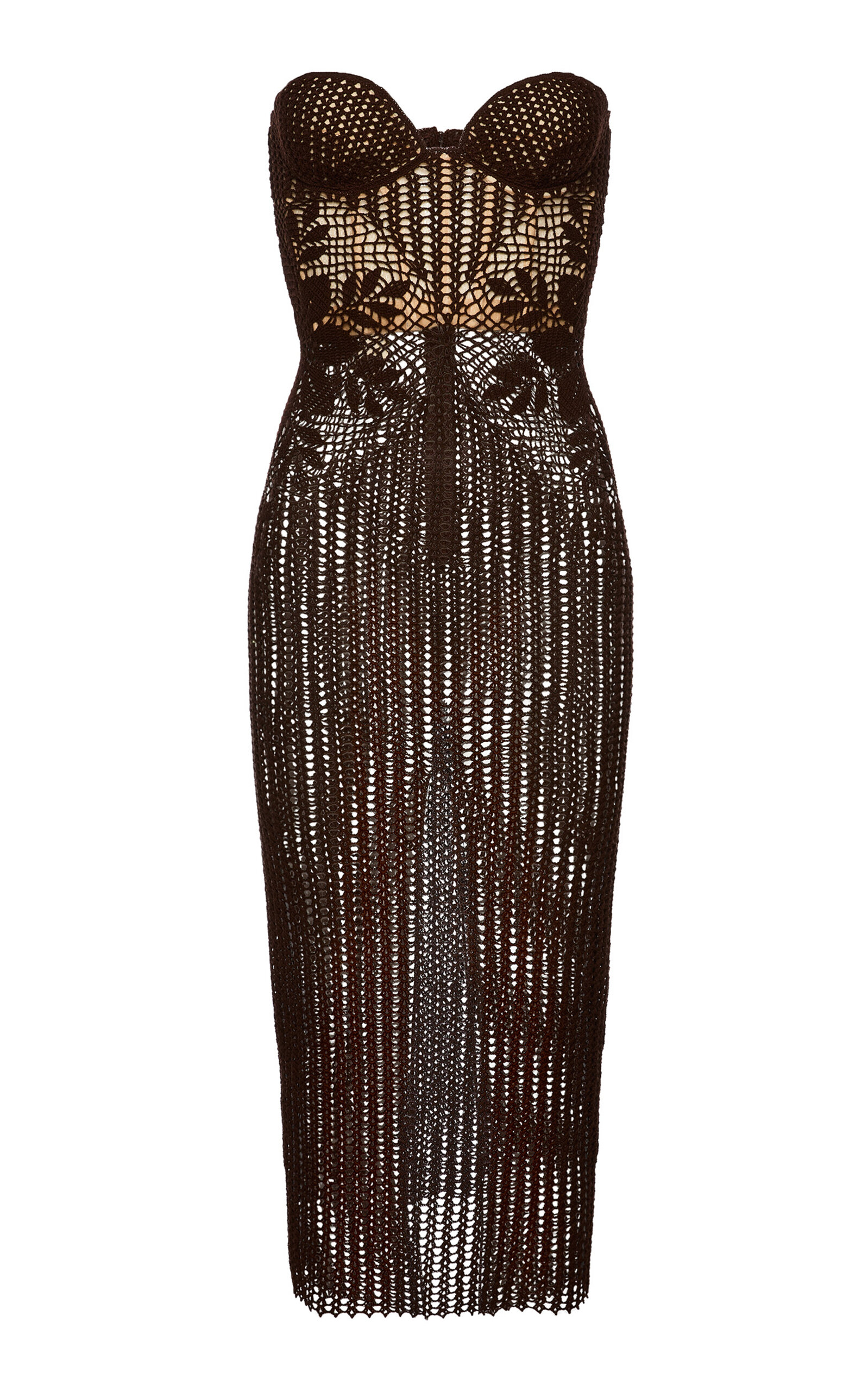 Shop Magda Butrym Crochet Cotton-silk Midi Dress In Brown