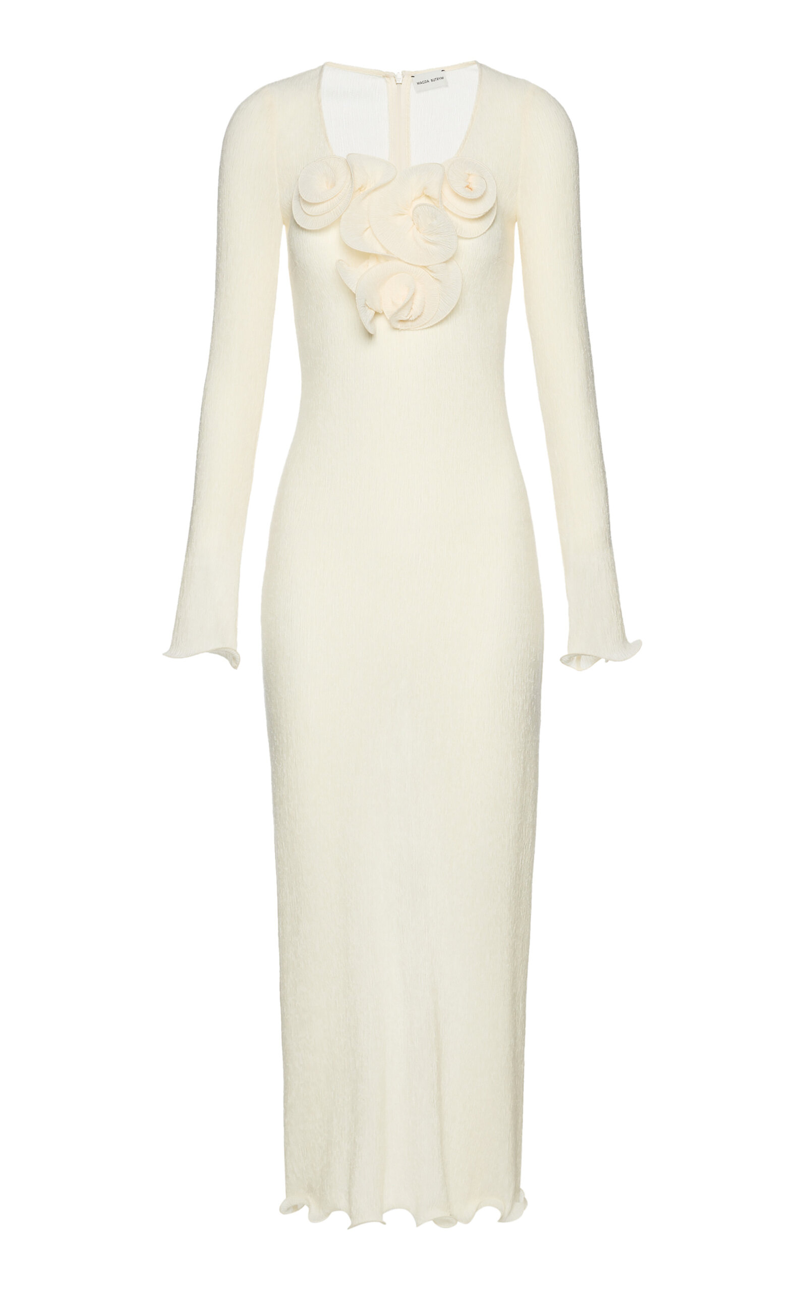 Shop Magda Butrym Floral Embroidered Midi Dress In Ivory