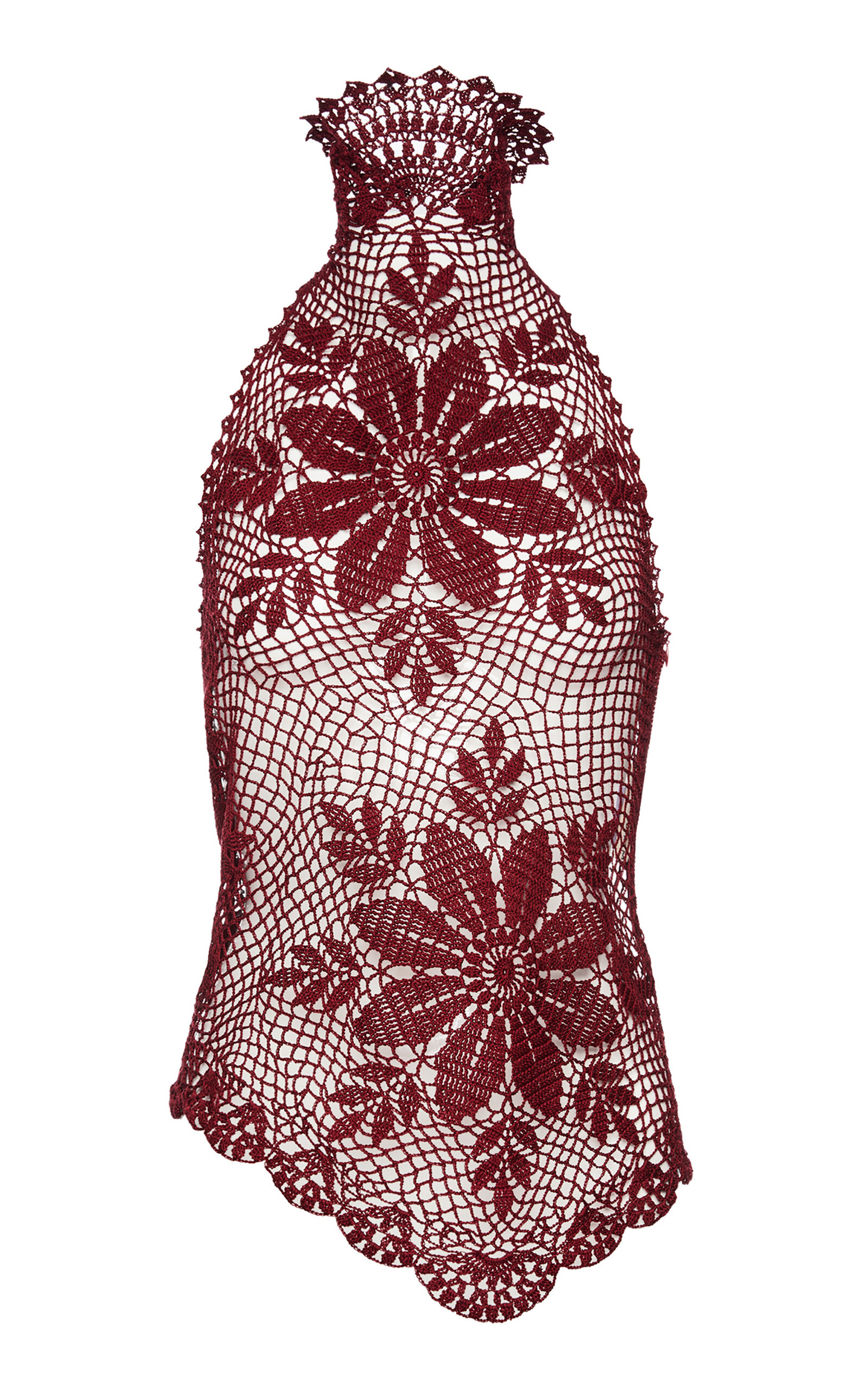 Shop Magda Butrym Cotton Crochet Halter Top In Burgundy