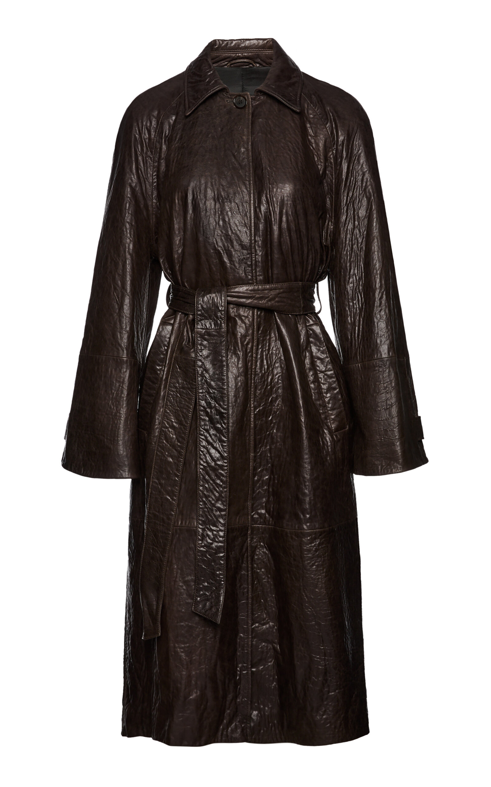 Shop Magda Butrym Sheep Leather Belted Coat In Brown