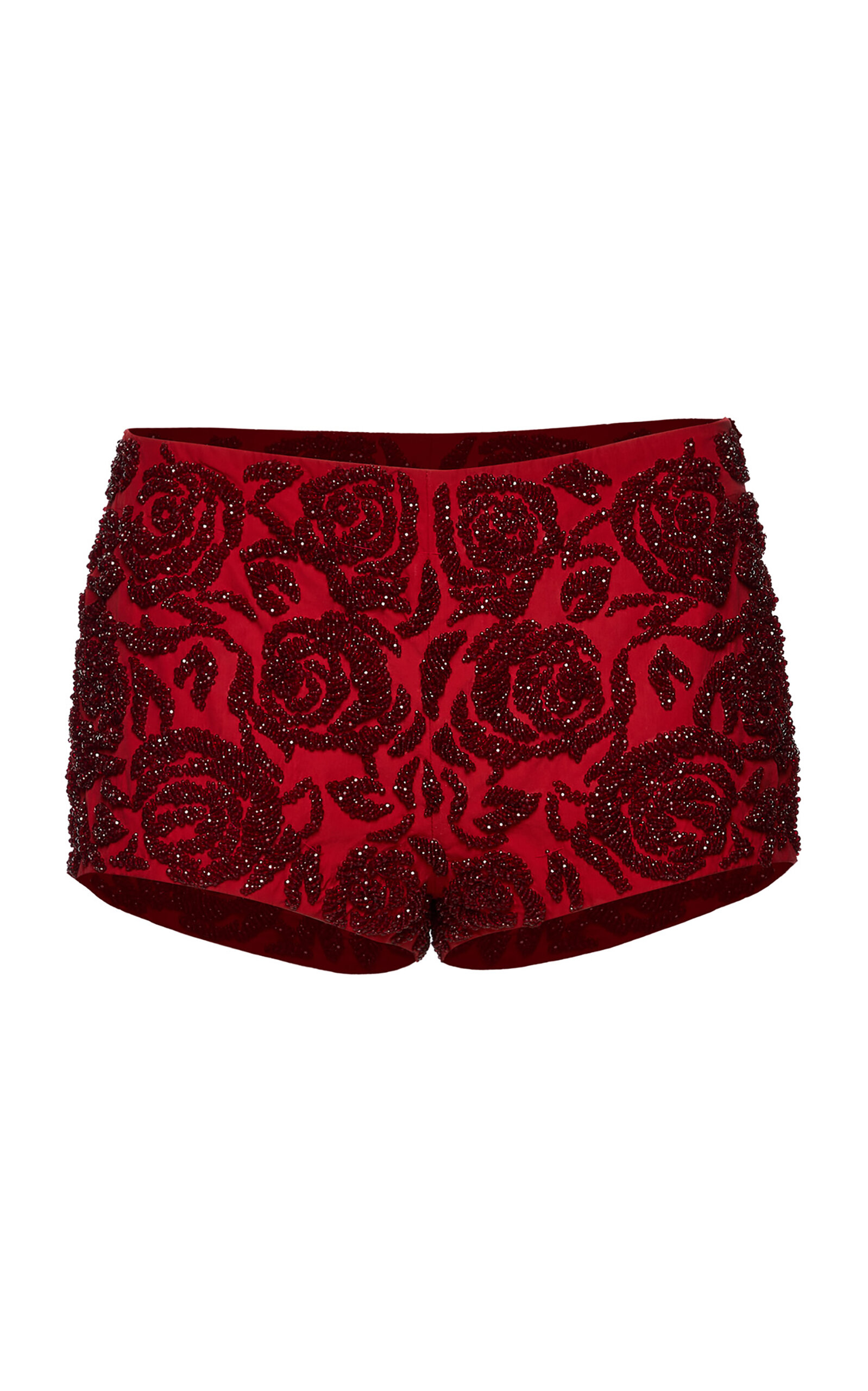 Shop Magda Butrym Geometric Detail Cotton Shorts In Red